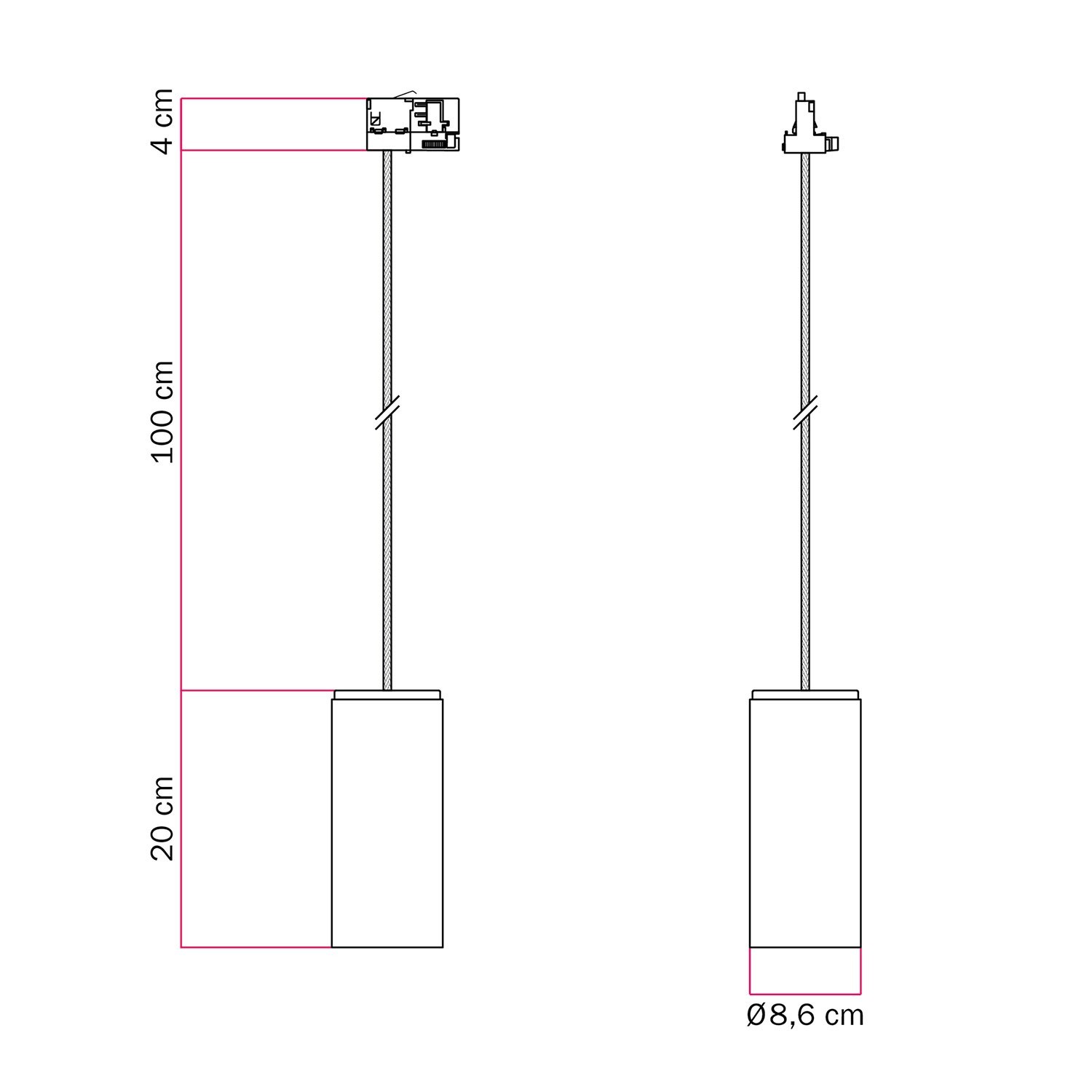 Lámpara de suspensión para carril con cable textil y Tub-E27