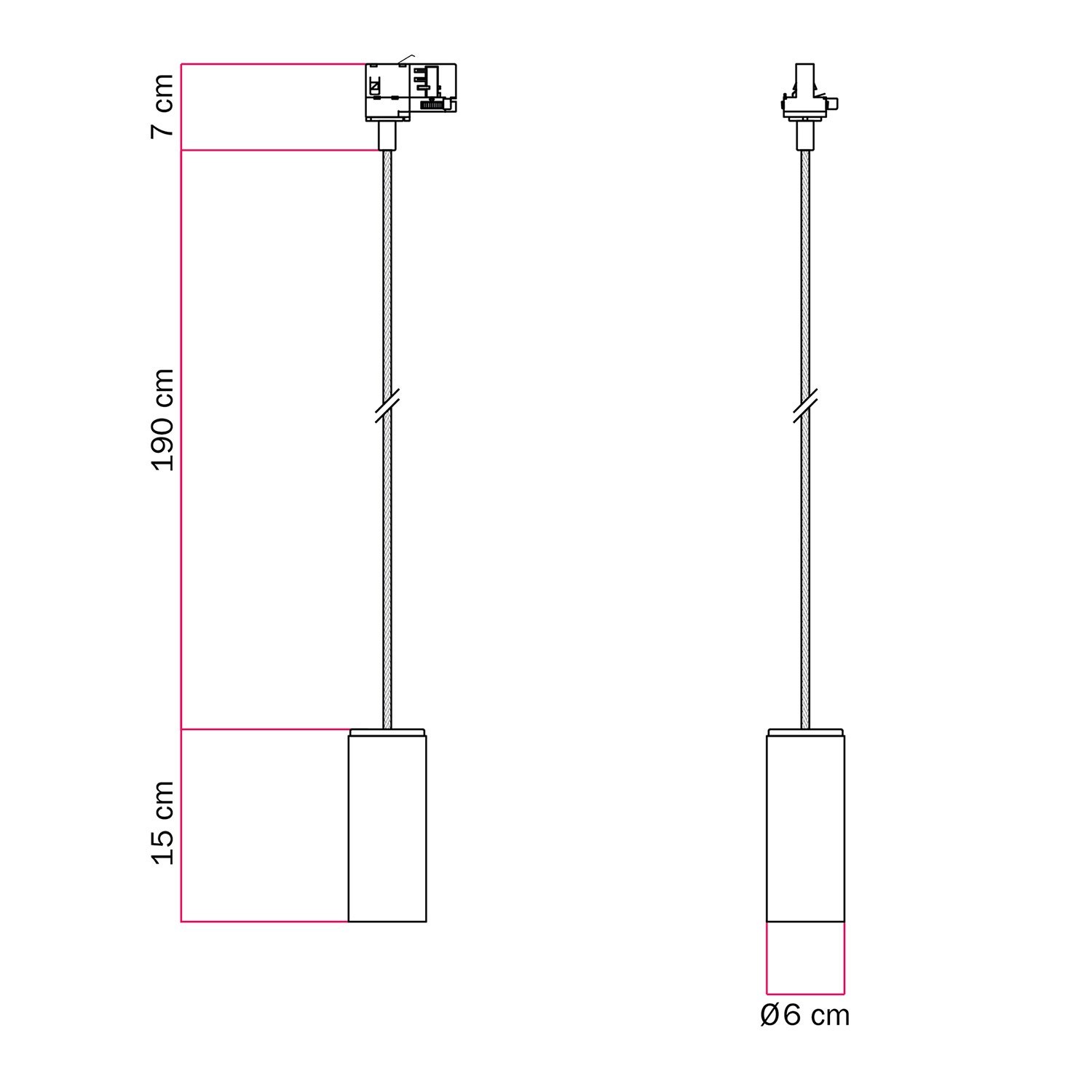 Track pendant lamp with textile cable and Tub-E14