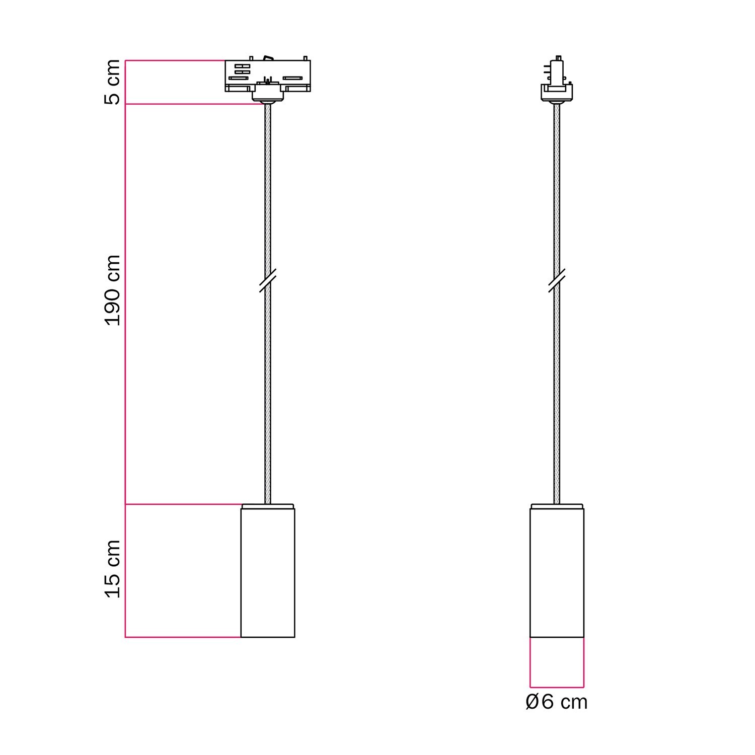 Lámpara de suspensión para carril con cable textil y Tub-E14