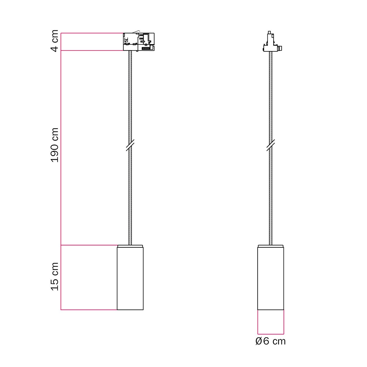 Lámpara de suspensión para carril con cable textil y Tub-E14