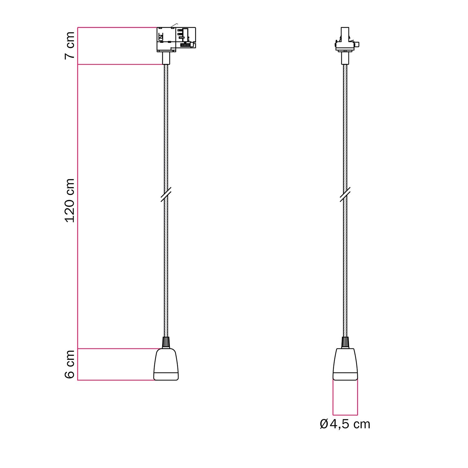 Lámpara colgante para carril con acabados en porcelánico de colores