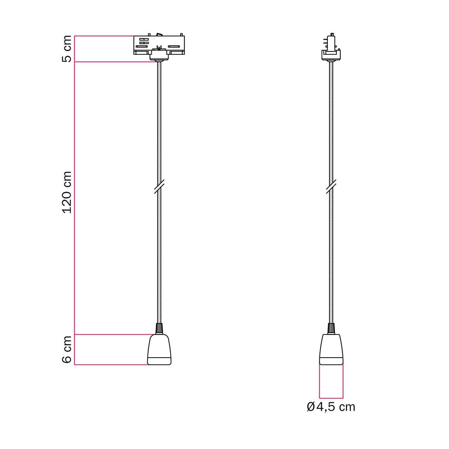 Track pendant lamp with coloured porcelain finish