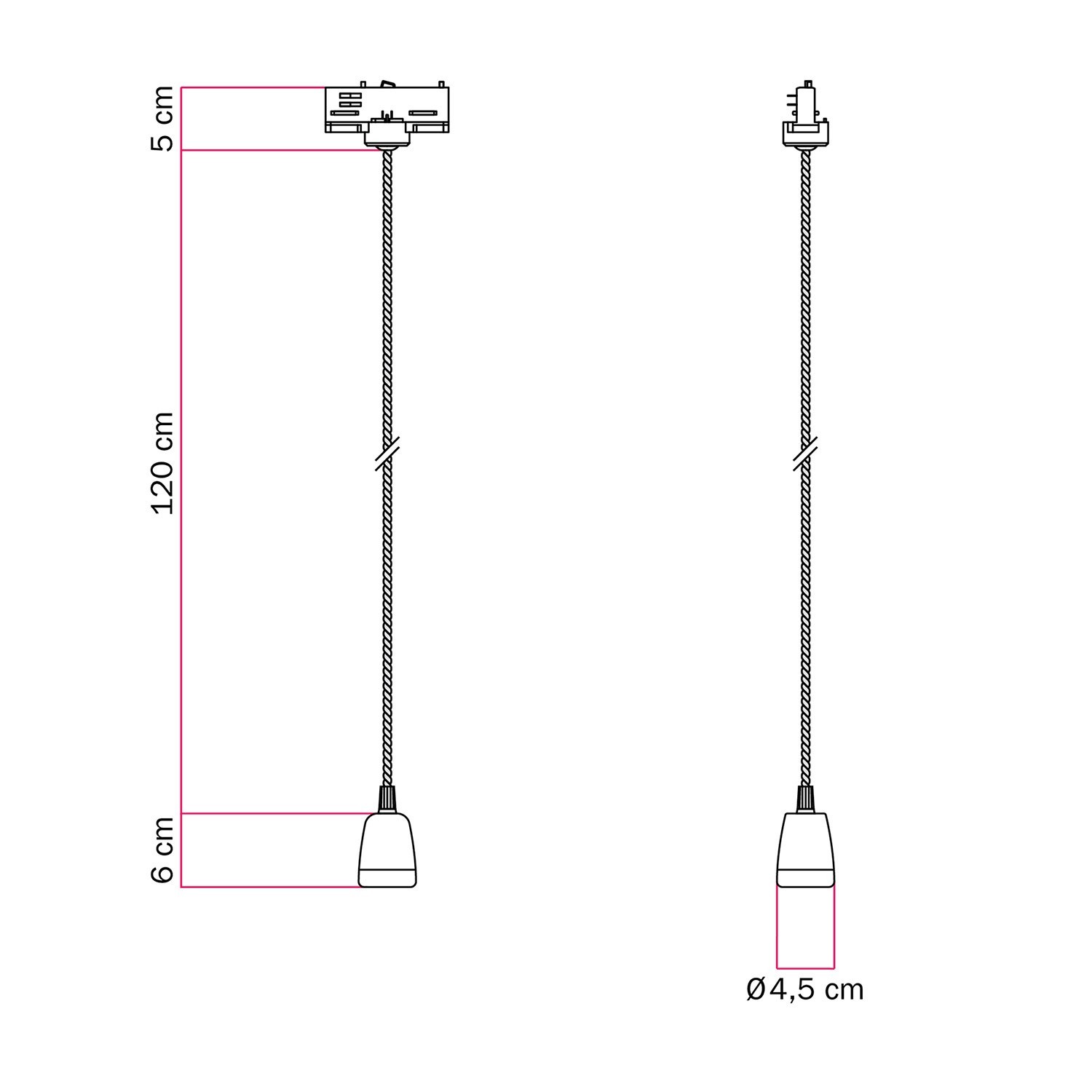 Classic track pendant lamp with porcelain finish