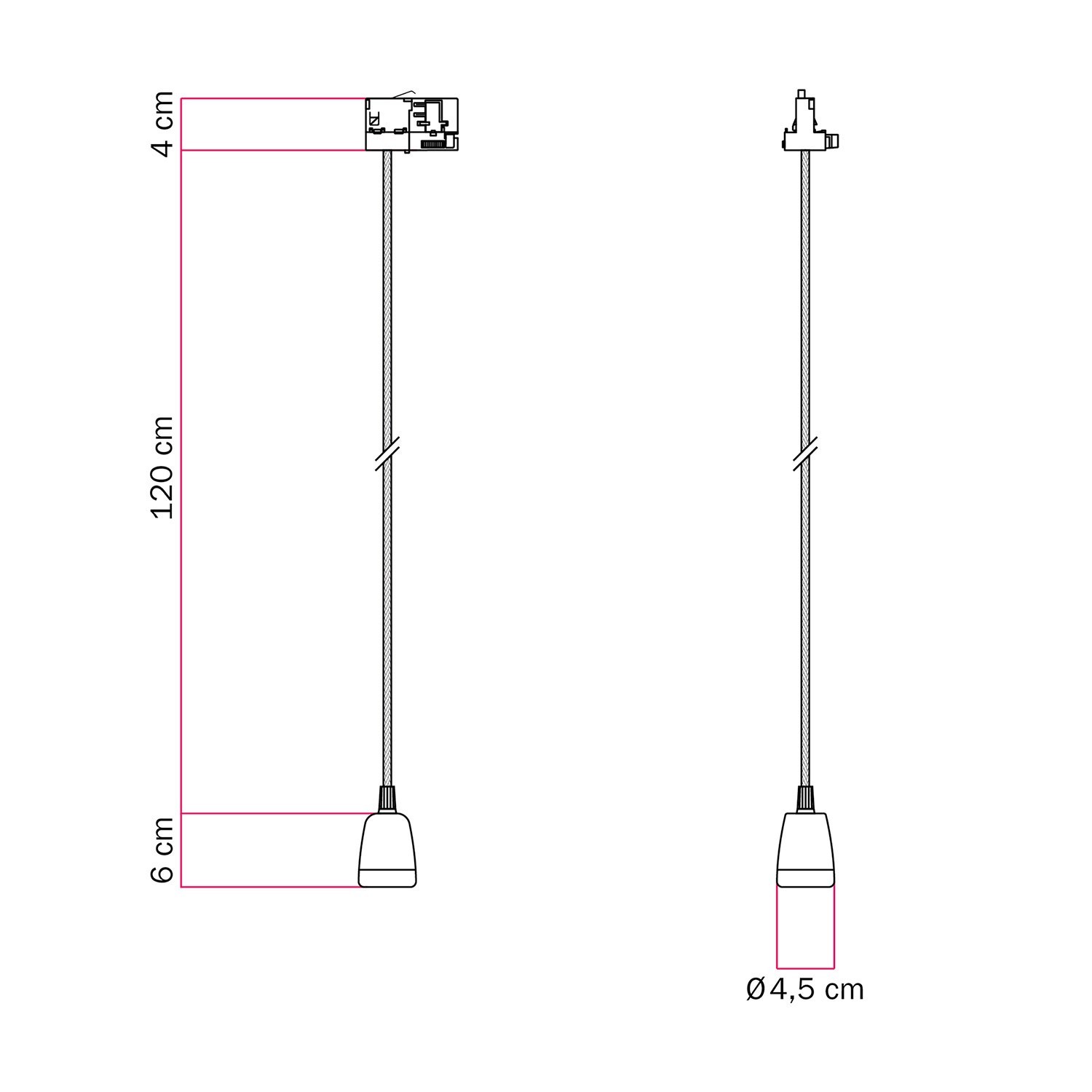 Classic track pendant lamp with porcelain finish