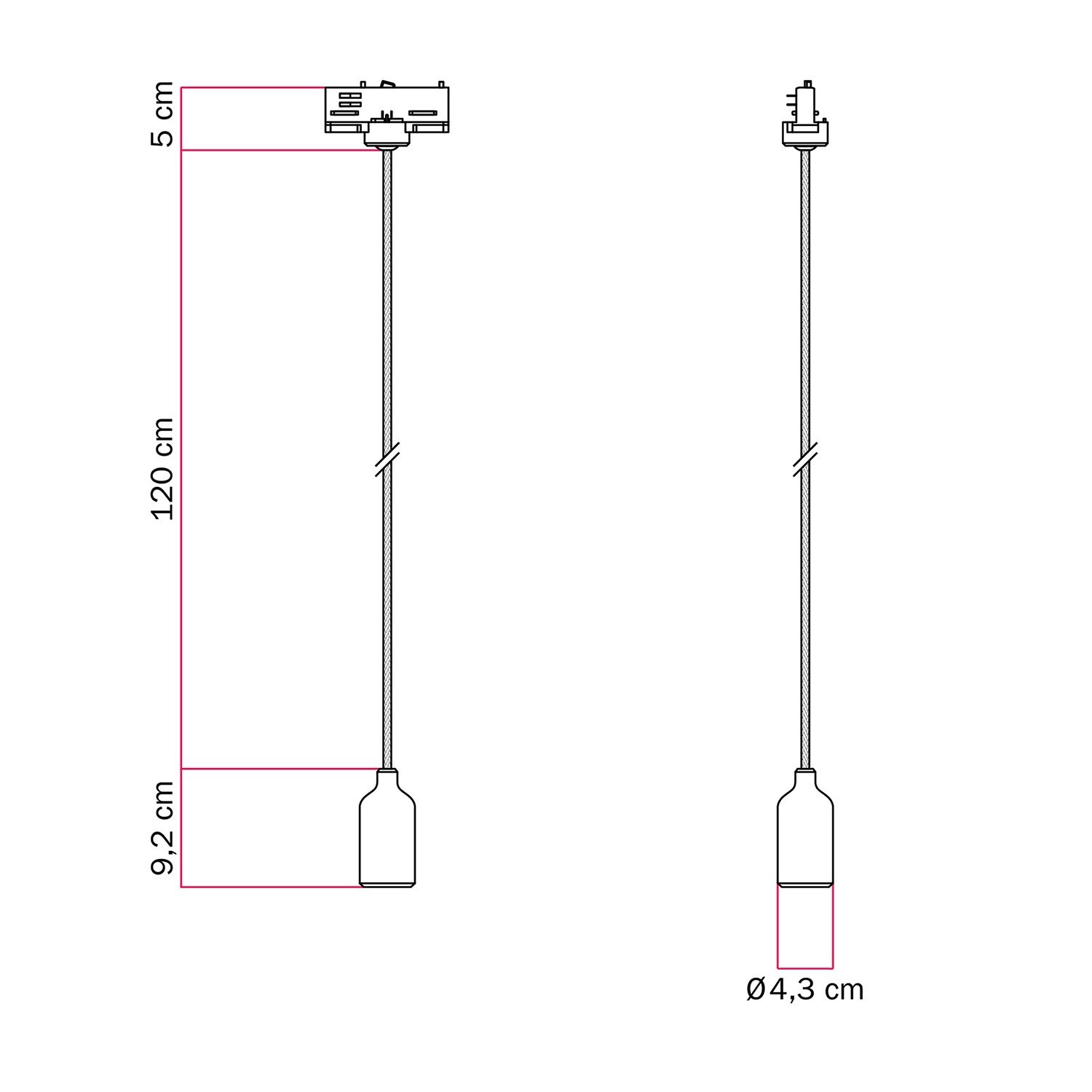 Lámpara de suspensión para carril de silicona con cable textil