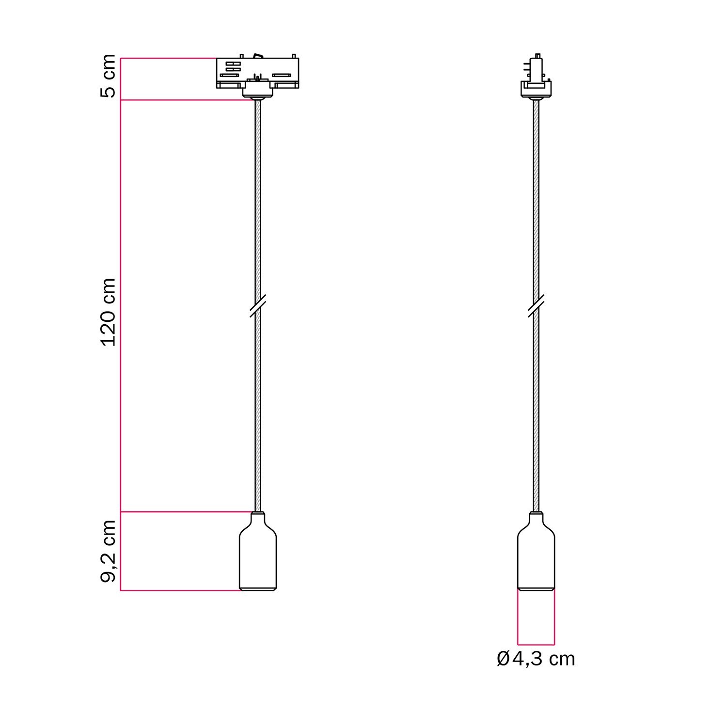 Lámpara de suspensión para carril de silicona con cable textil