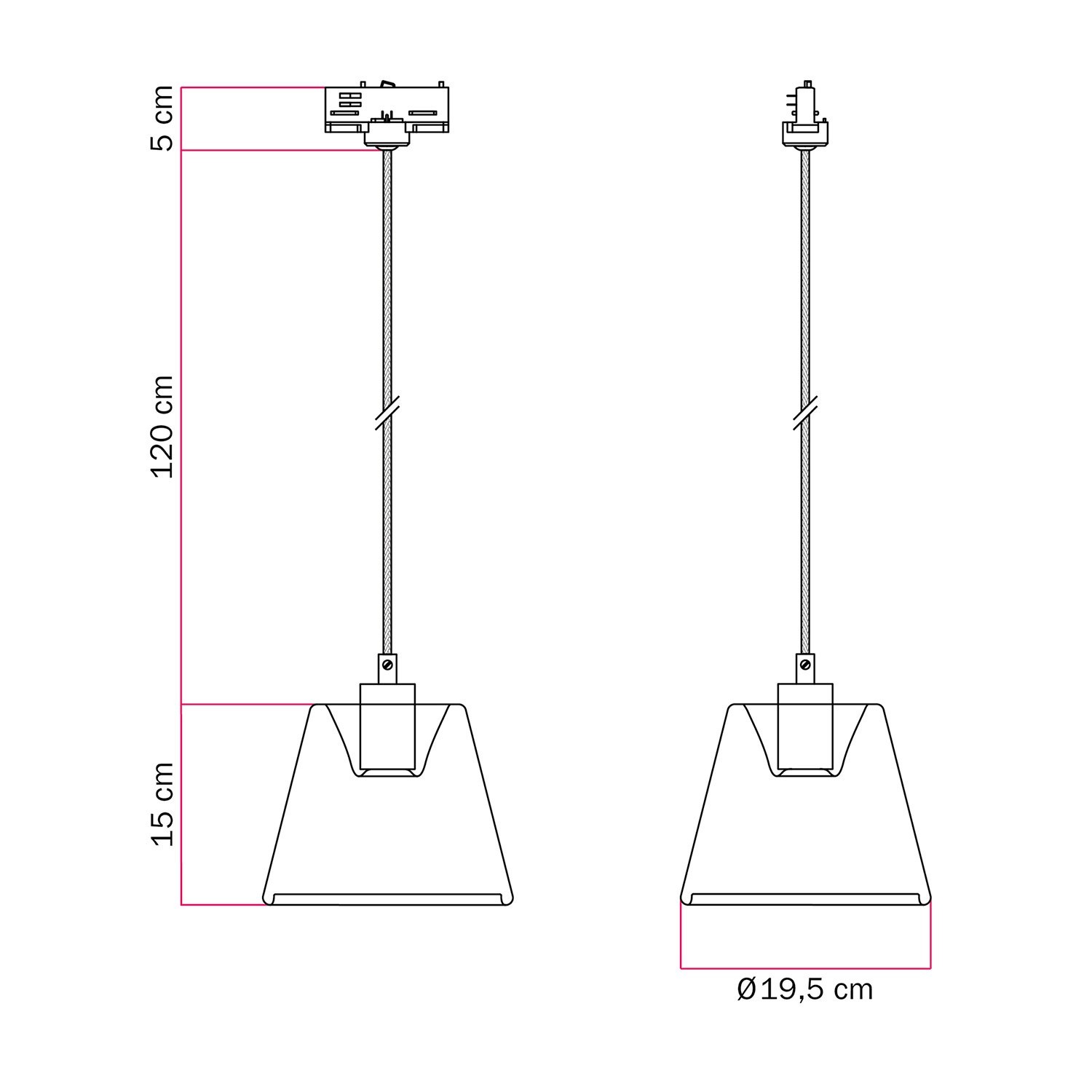 Suspension lamp with transparent cone Ghost bulb for tracks