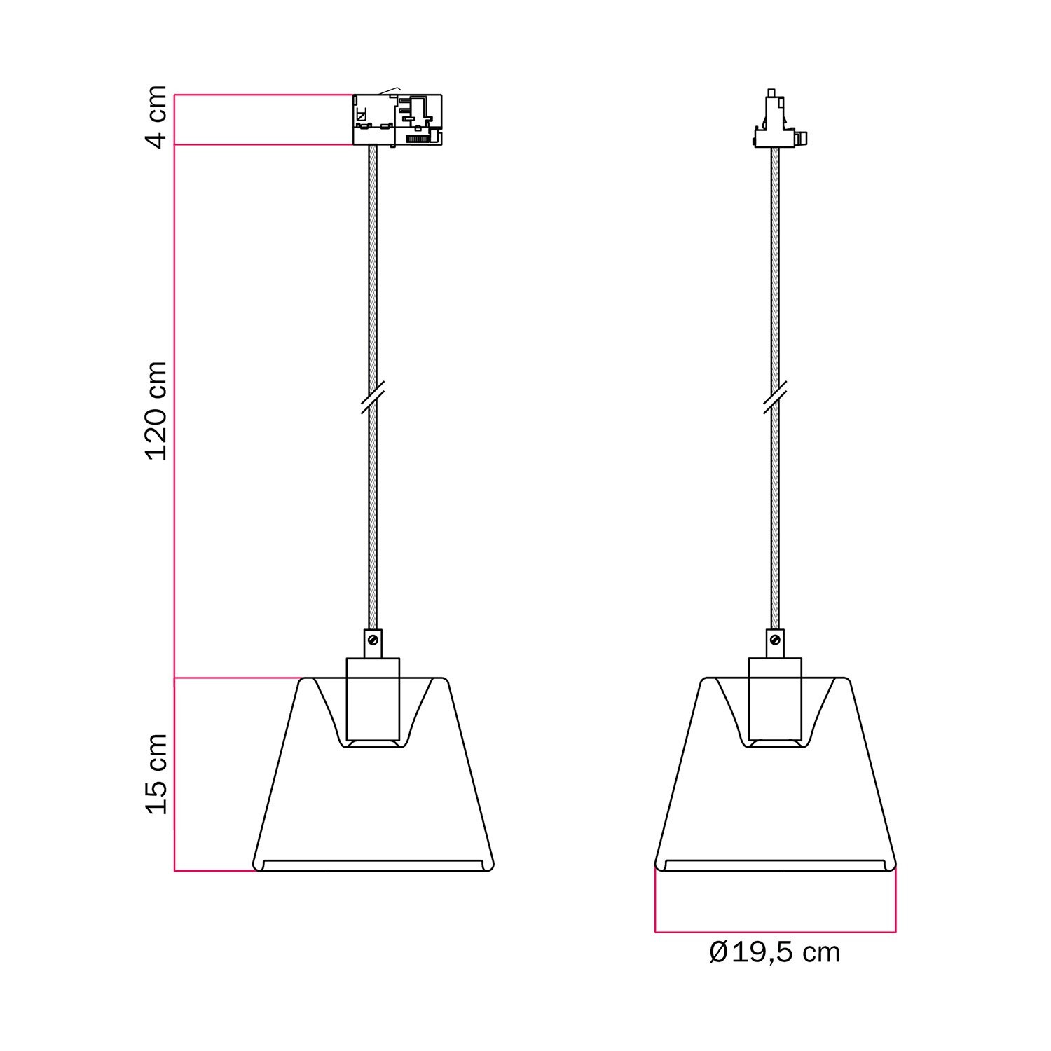 Suspension lamp with transparent cone Ghost bulb for tracks