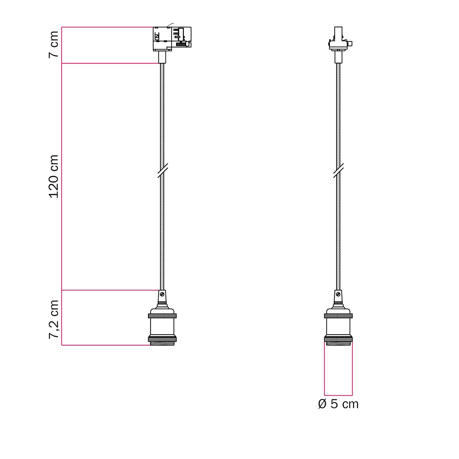 Lámpara colgante de carril vintage con cable trenzado