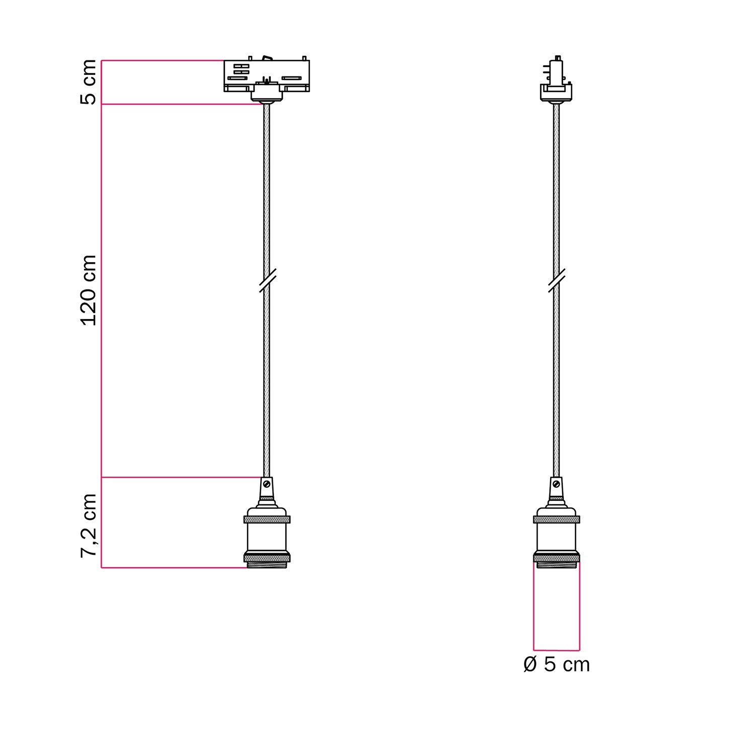 Lámpara colgante de carril vintage con cable trenzado