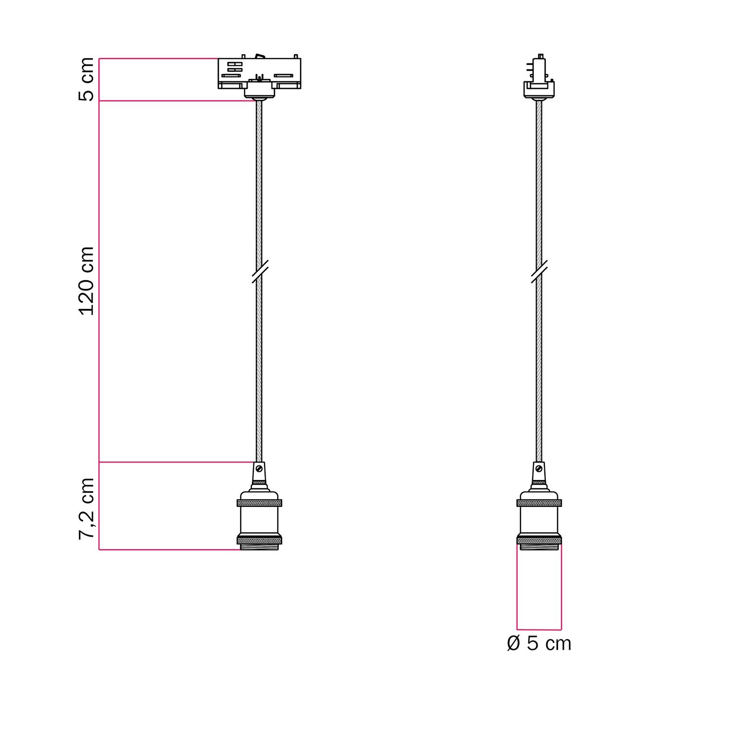 Lámpara colgante de carril vintage con cable trenzado