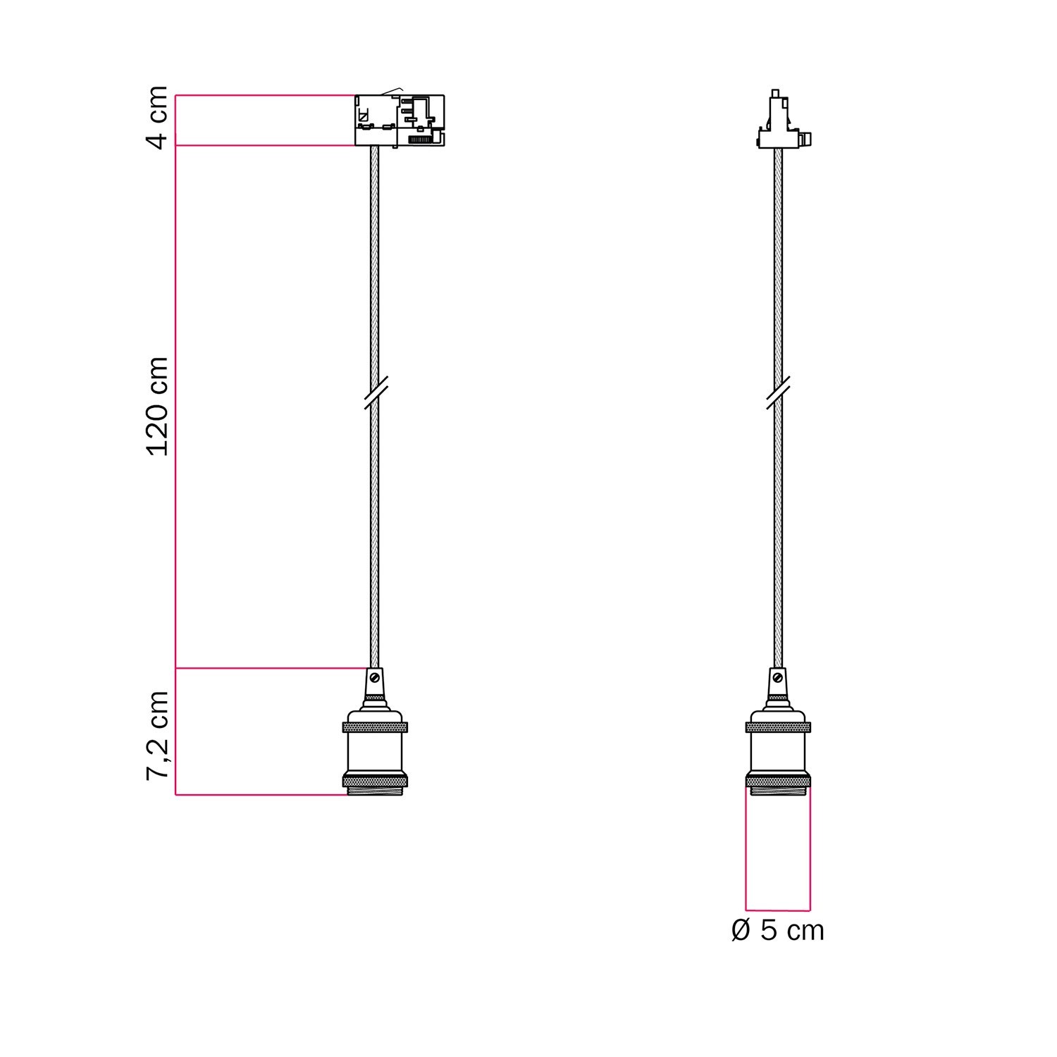 Lámpara colgante de carril vintage con cable trenzado