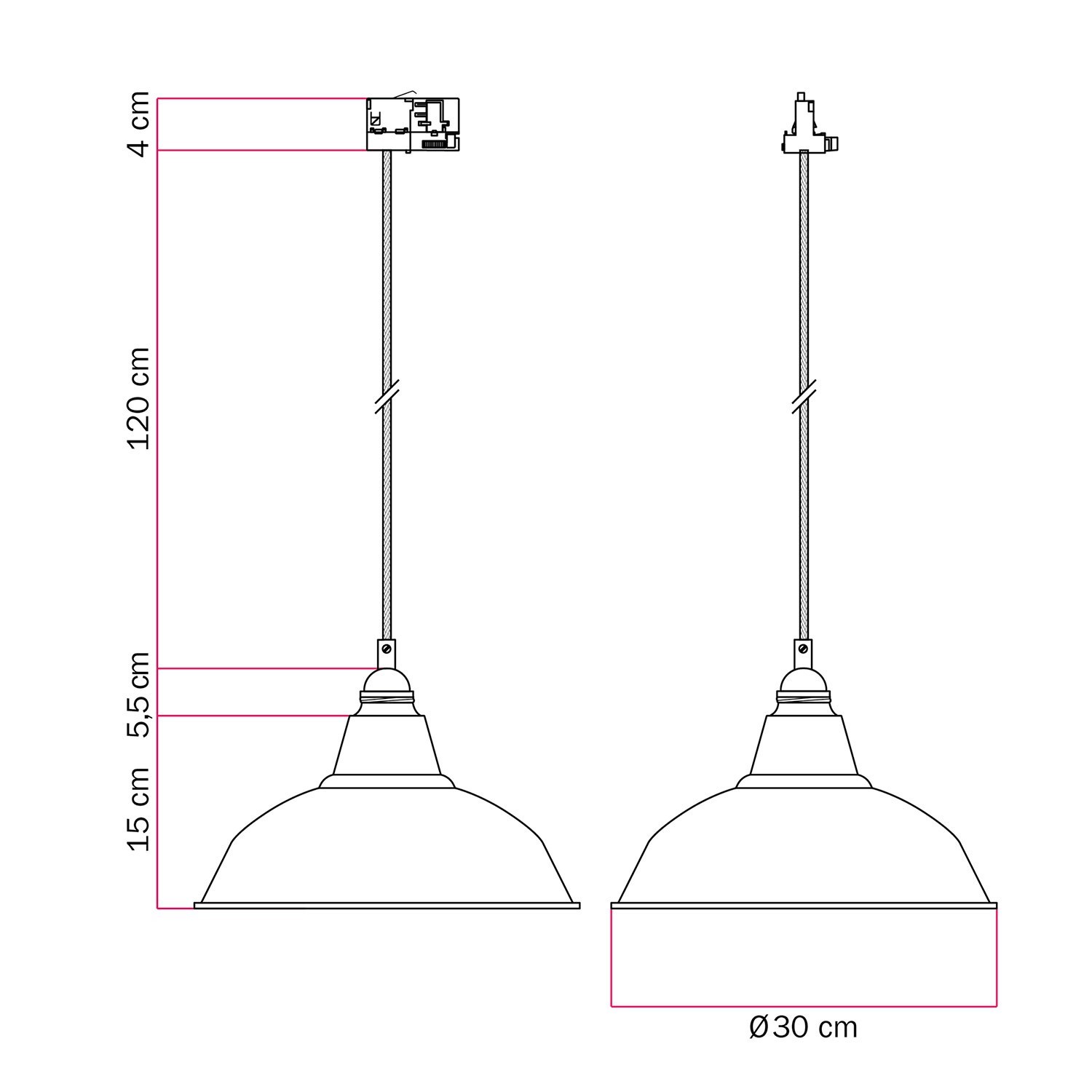 Bistrot pendant lamp with track shade