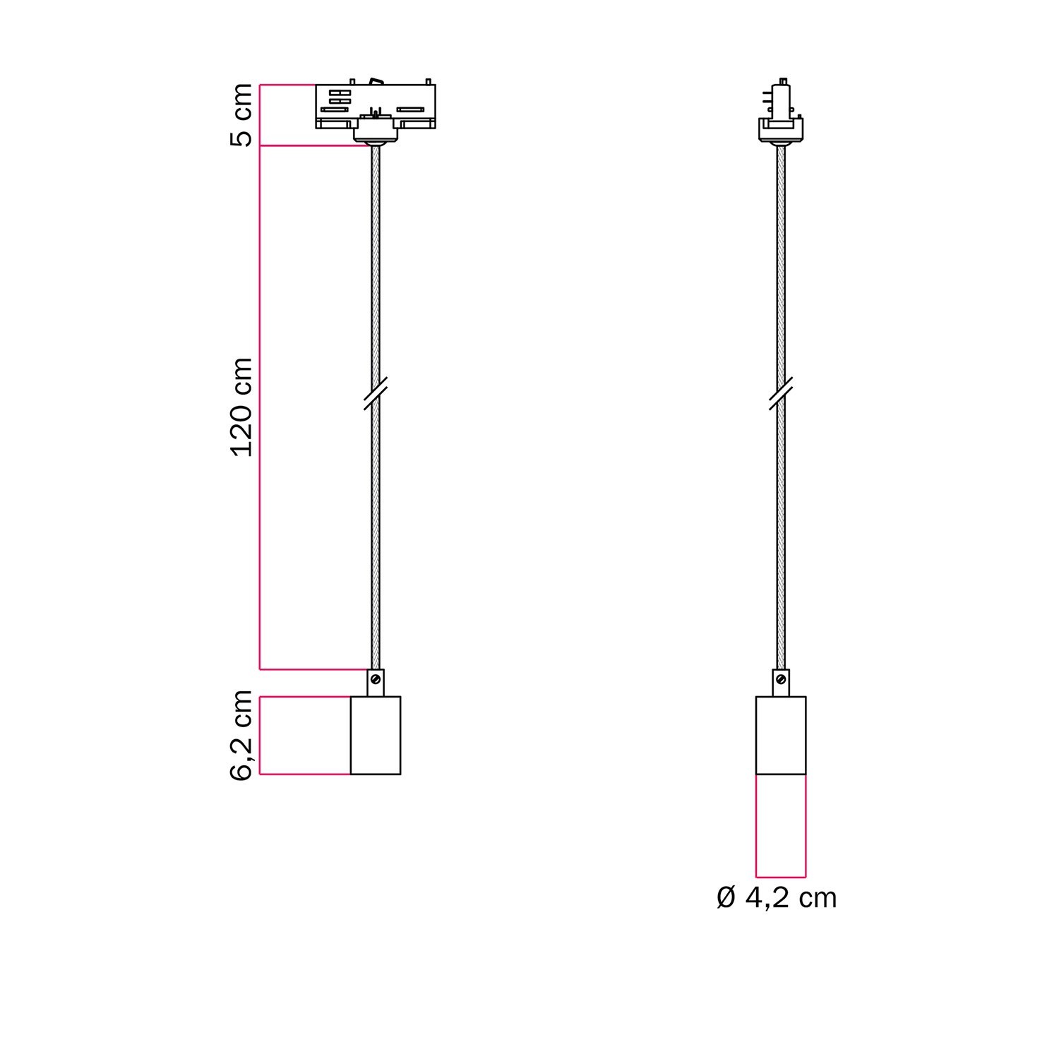 Industrial pendant lamp with textile cable and track adapter