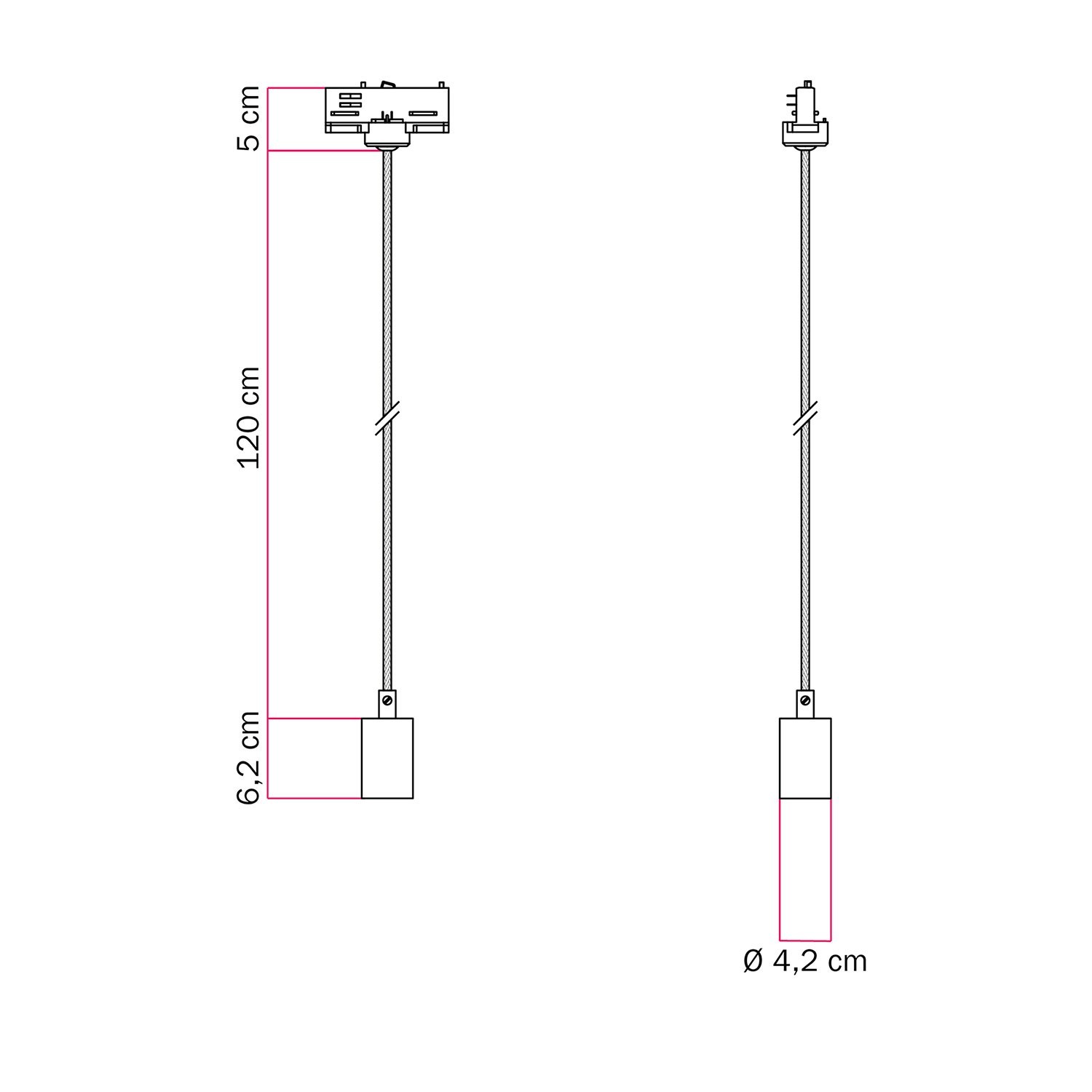 Industrial pendant lamp with textile cable and track adapter