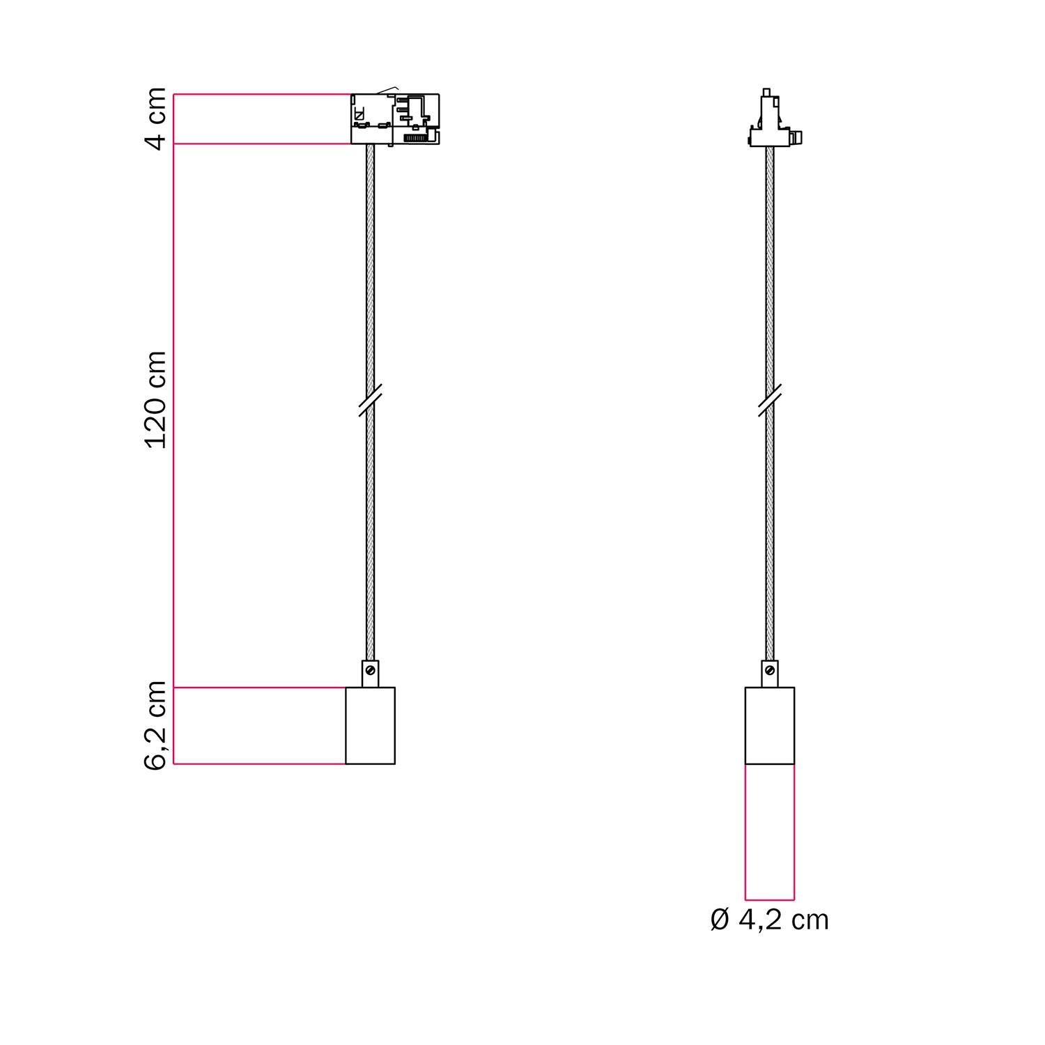 Lámpara colgante industrial con cable textil y adaptador para carril