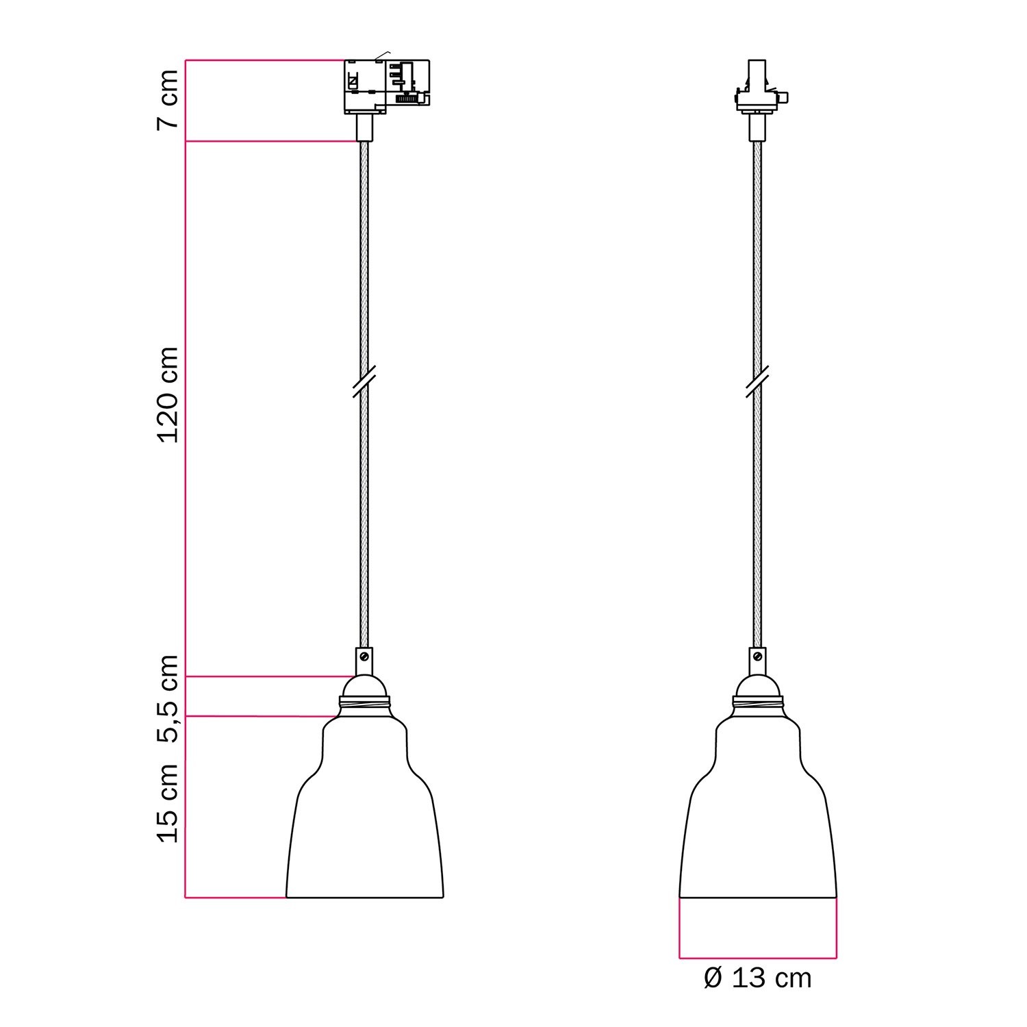 Pendant lamp with shade Vaso and track adapter