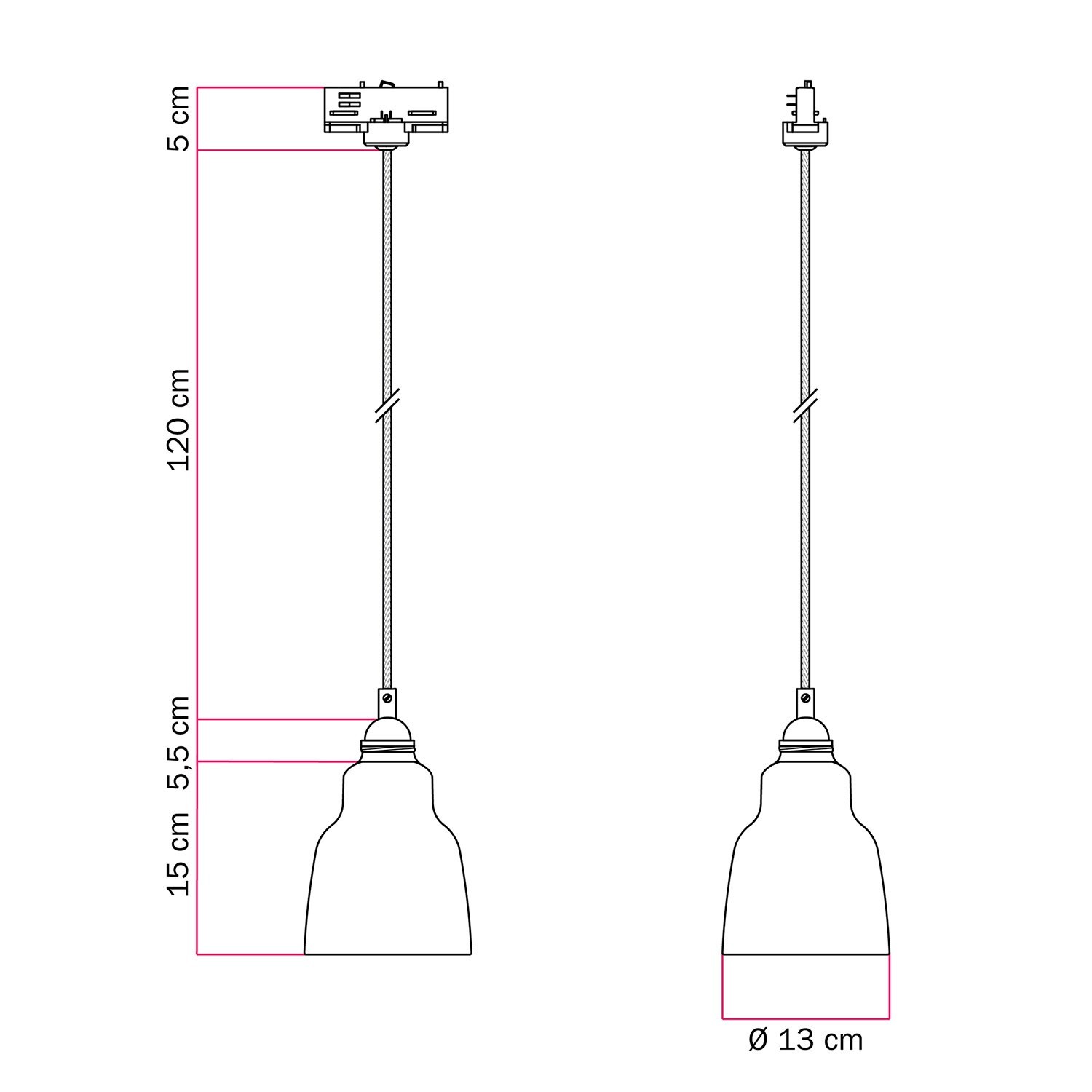 Pendant lamp with shade Vaso and track adapter