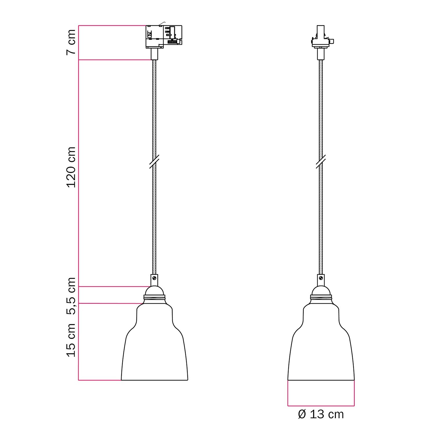 Lámpara colgante con pantalla Vaso y adaptador para carril