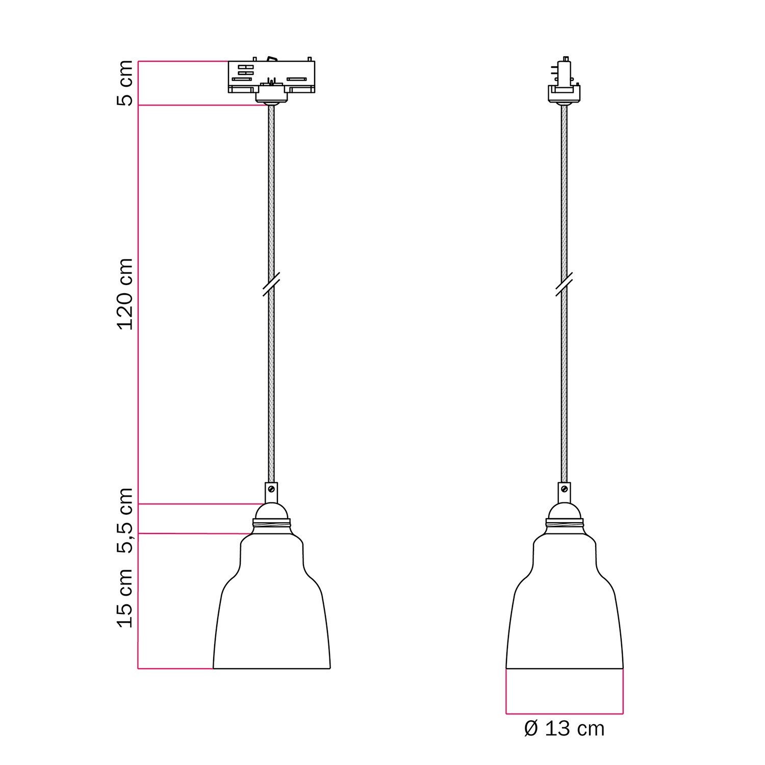 Lámpara colgante con pantalla Vaso y adaptador para carril