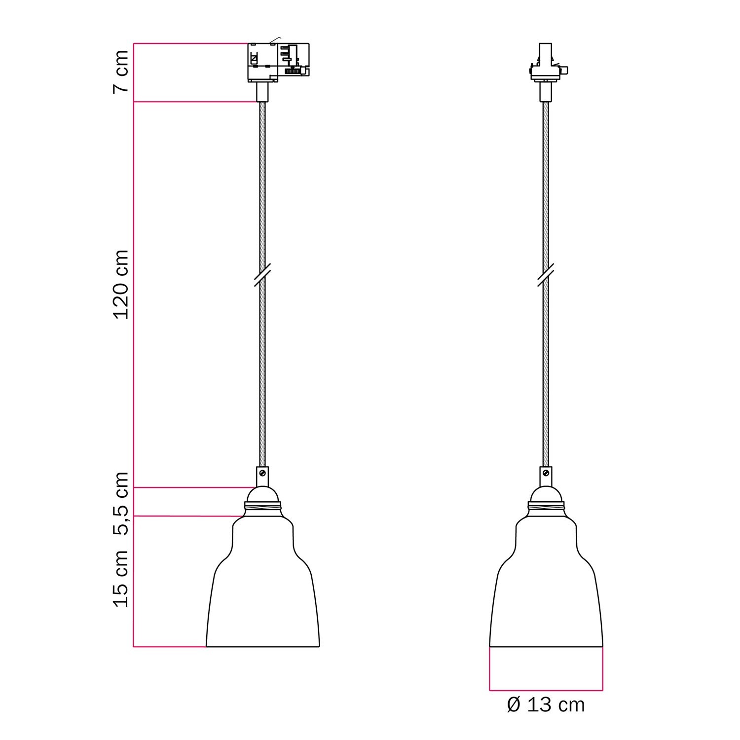 Lámpara colgante con pantalla Vaso y adaptador para carril