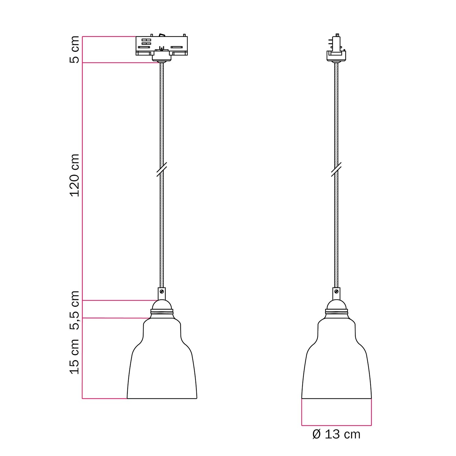 Pendant lamp with shade Vaso and track adapter