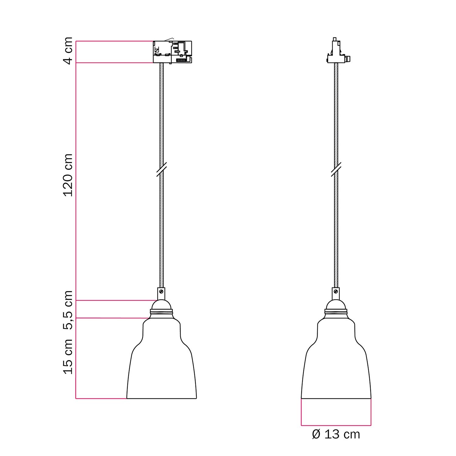 Pendant lamp with shade Vaso and track adapter