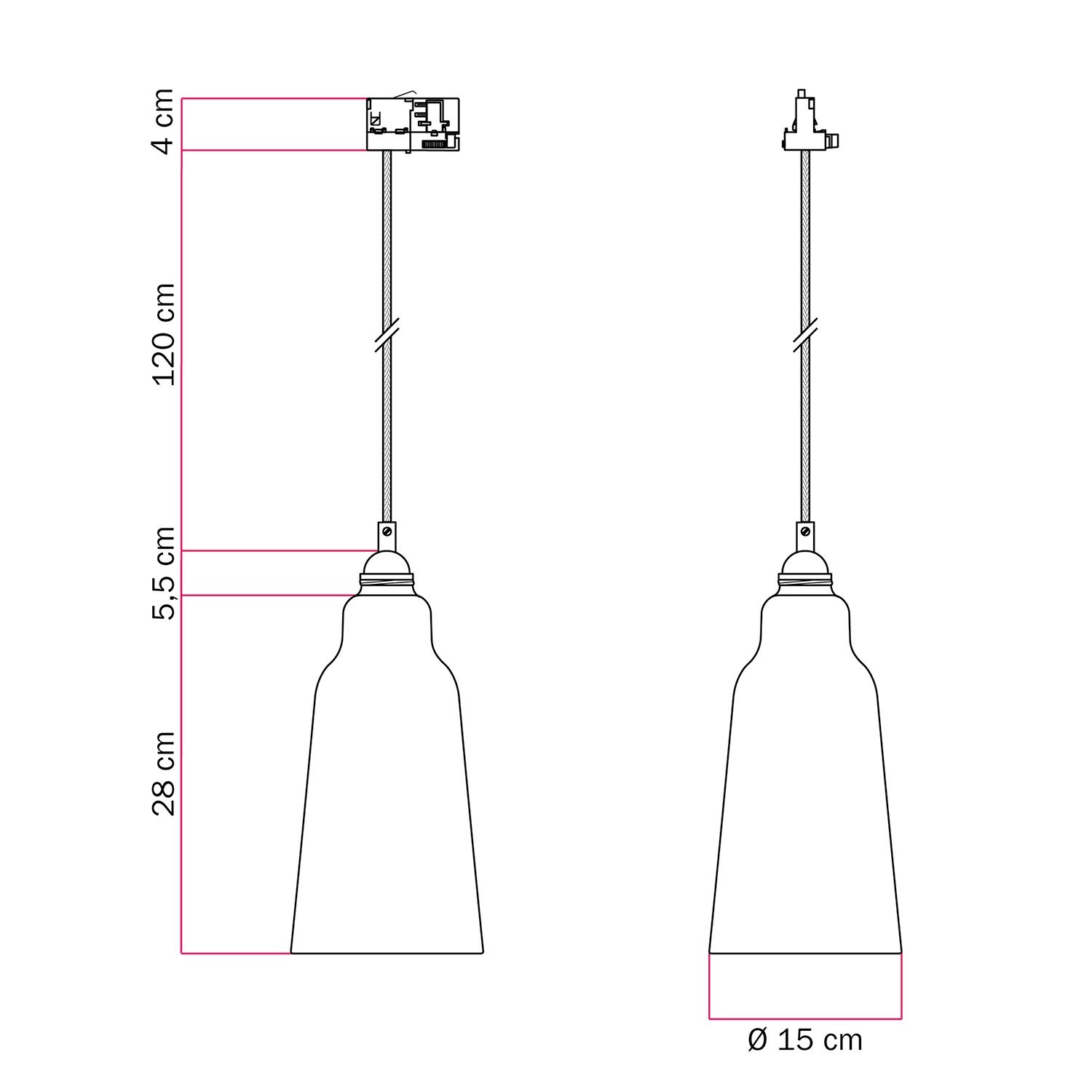 Pendant lamp with Bottiglia shade and track adapter