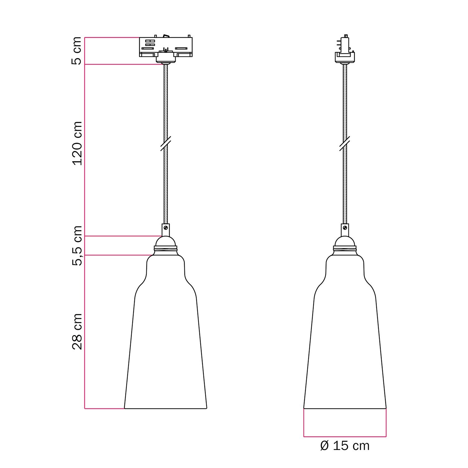 Pendant lamp with Bottiglia shade and track adapter