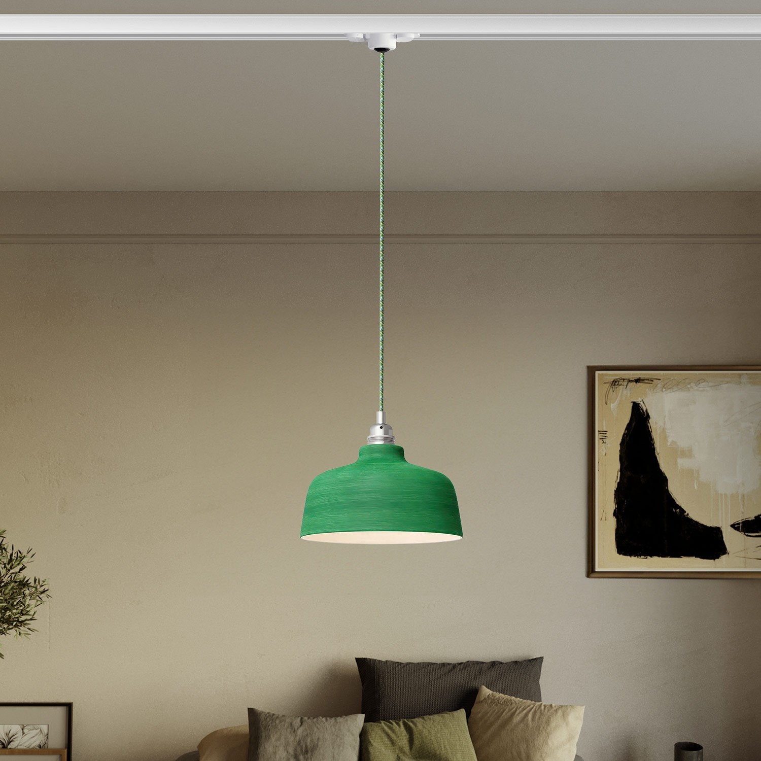 Suspension lamp with Coppa shade and track adapter