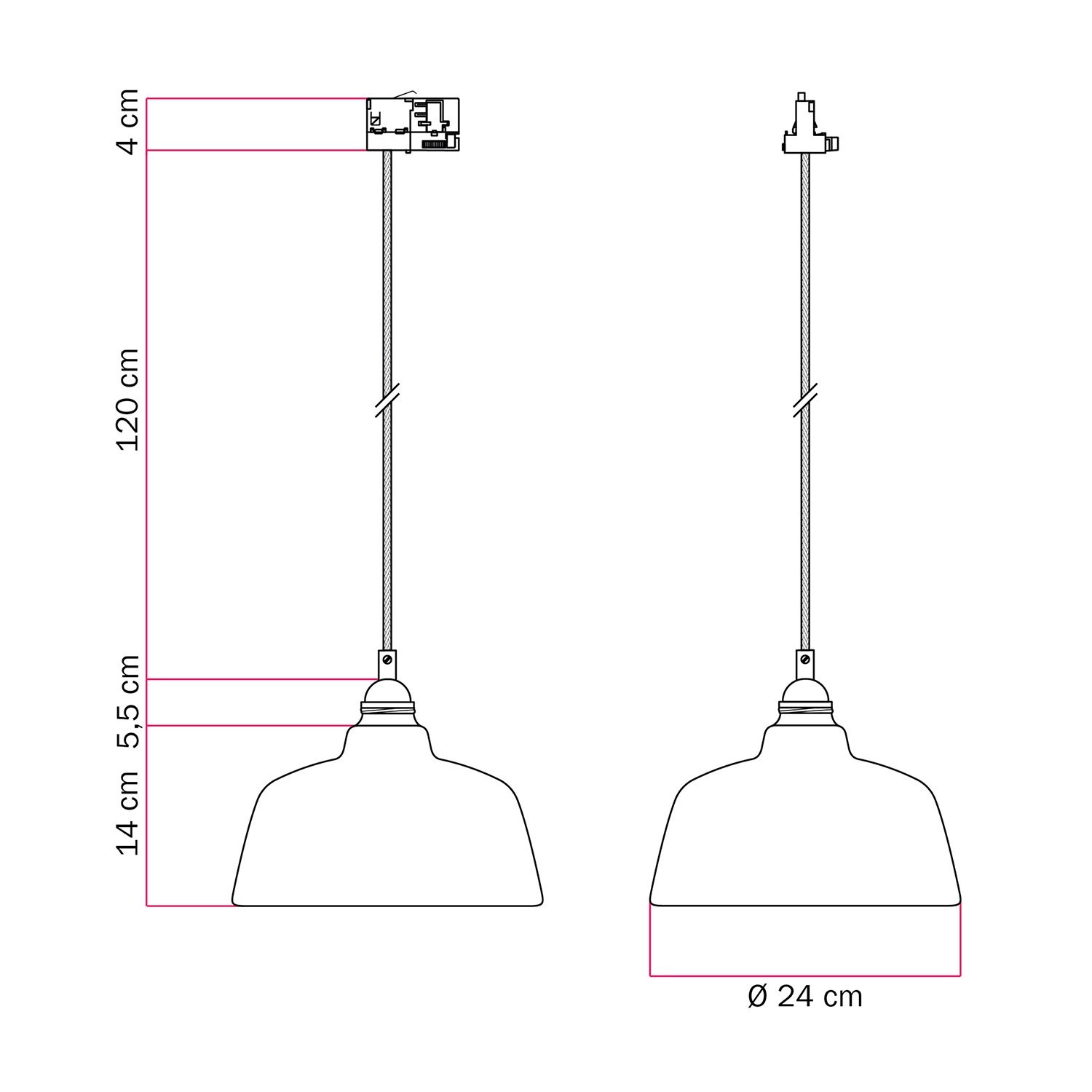 Suspension lamp with Coppa shade and track adapter