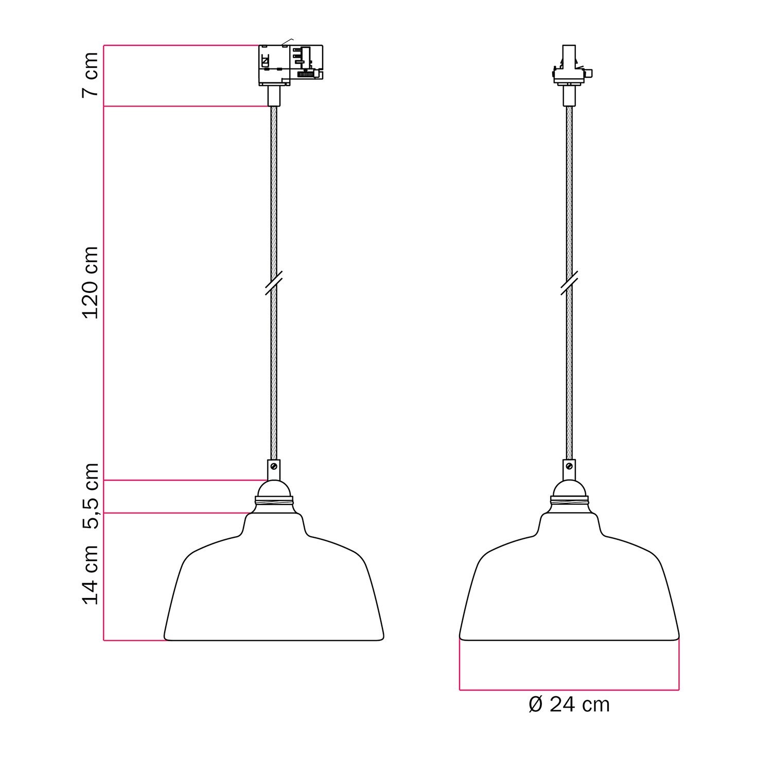 Lámpara colgante con pantalla Coppa y adaptador para carril