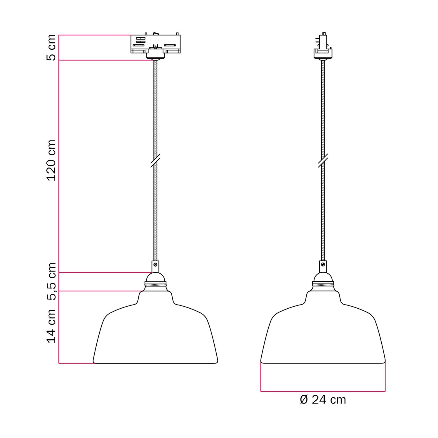 Suspension lamp with Coppa shade and track adapter