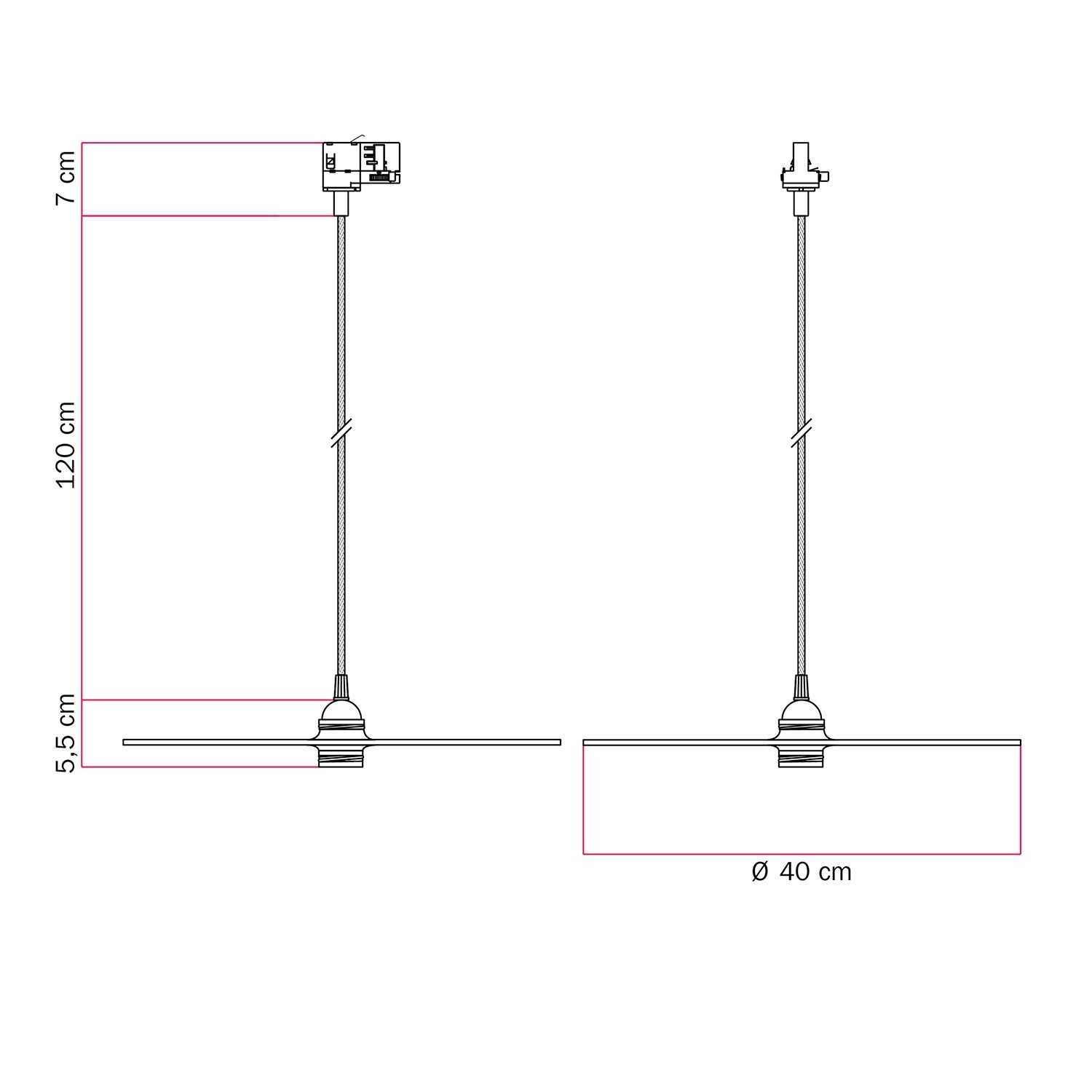 Lámpara de suspensión para carril con pantalla XL Ellepi