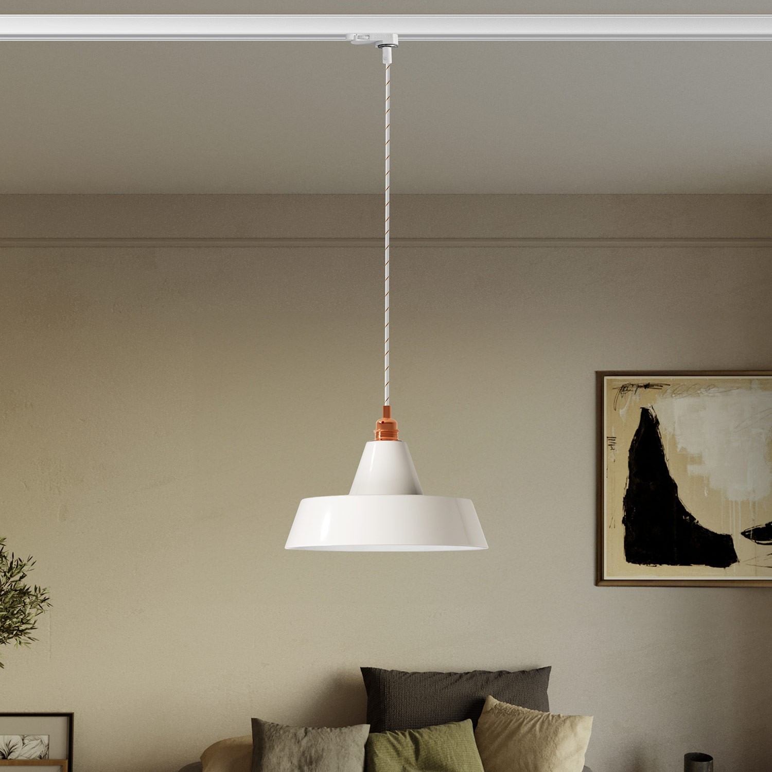 Ceramic pendant lamp for tracks with Industriale lampshade