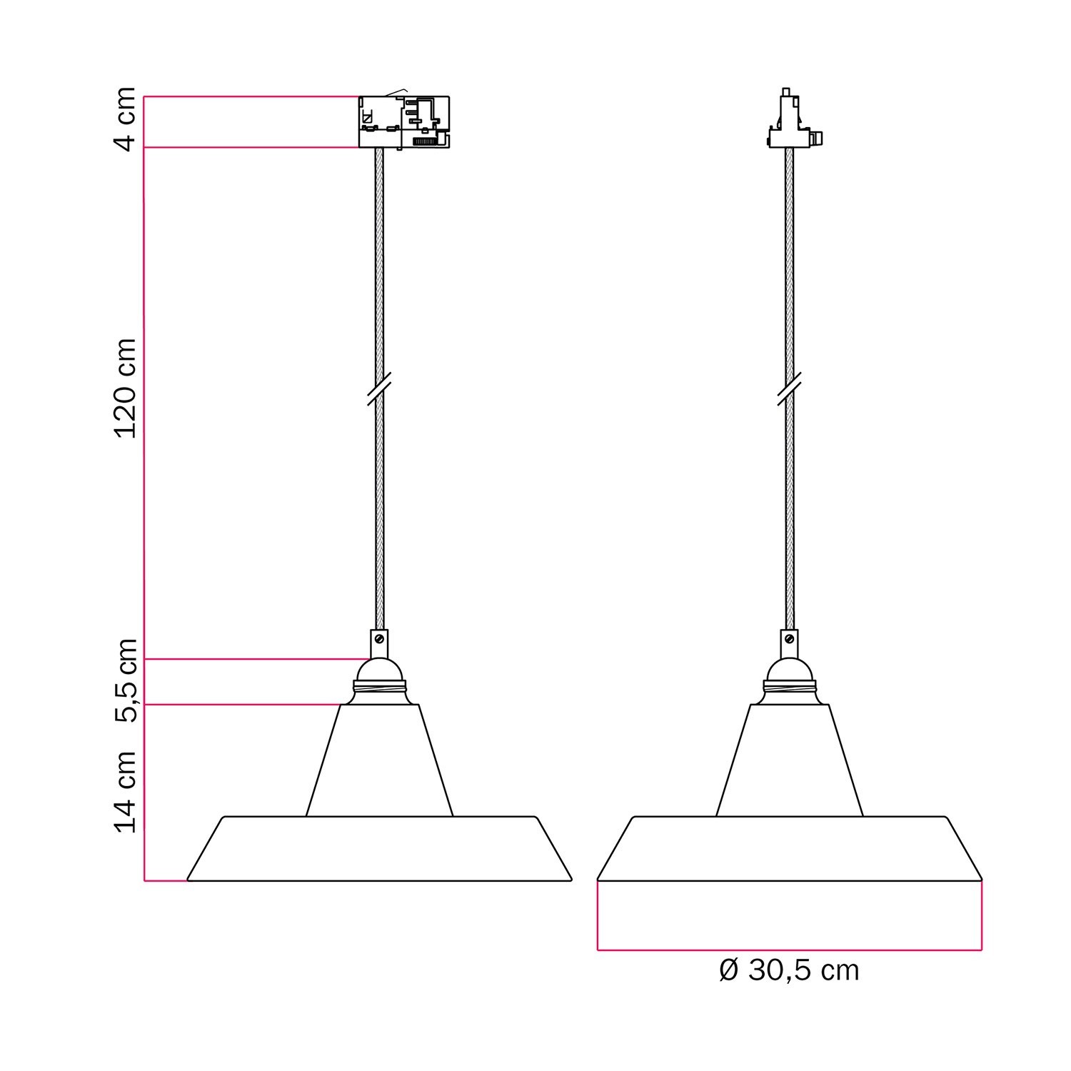 Ceramic pendant lamp for tracks with Industriale lampshade