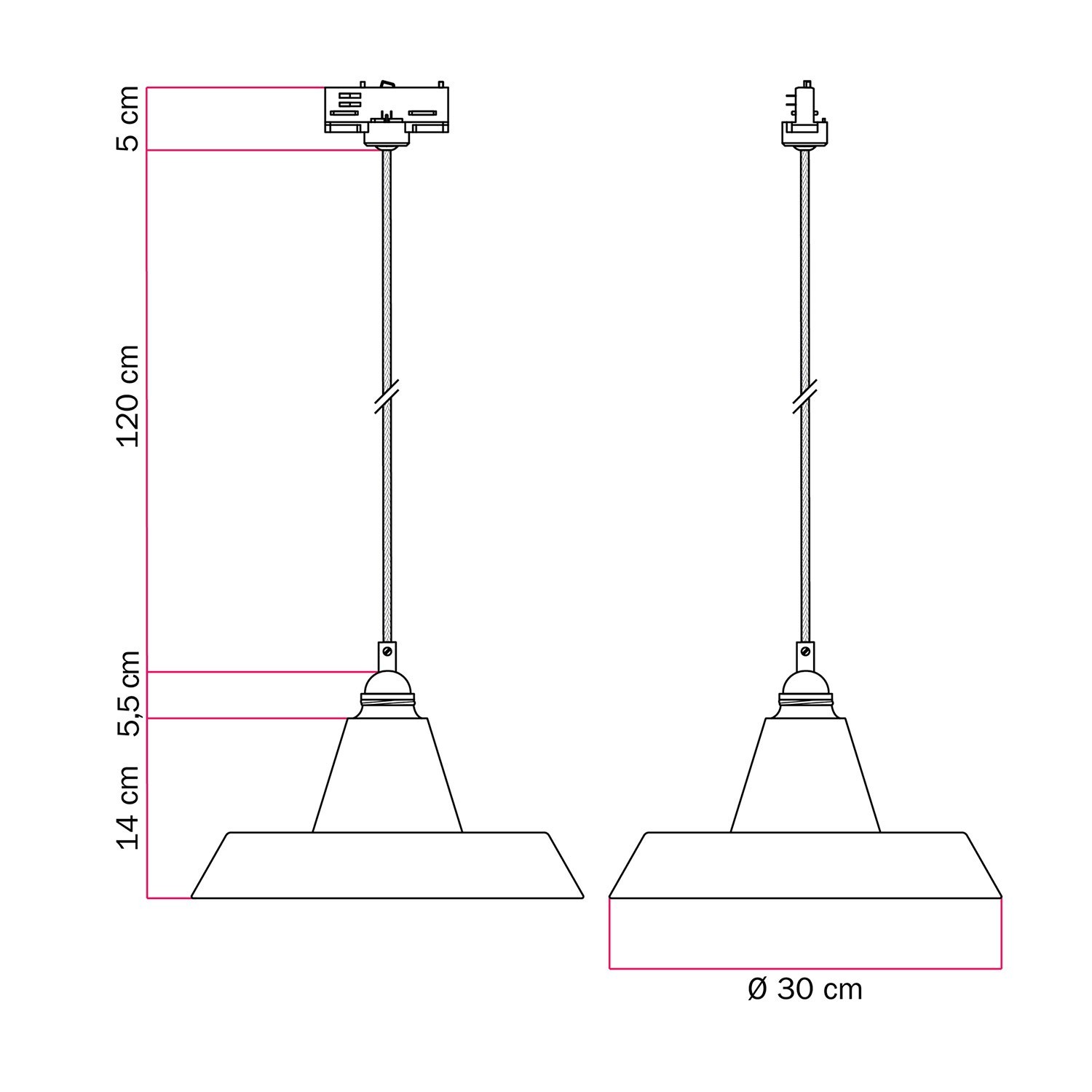 Ceramic pendant lamp for tracks with Industriale lampshade