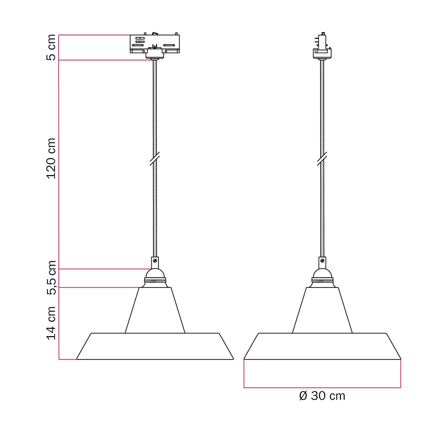 Ceramic pendant lamp for tracks with Industriale lampshade