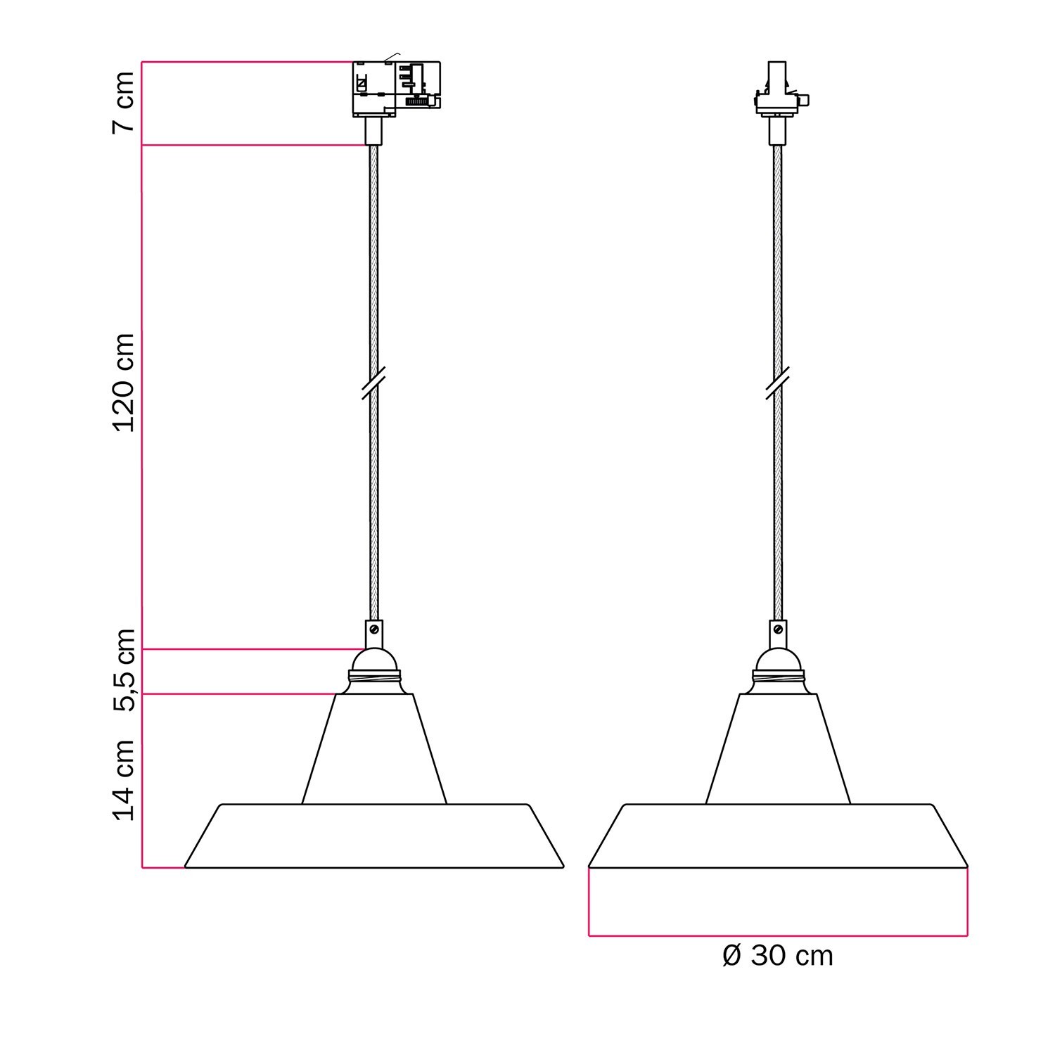 Ceramic pendant lamp for tracks with Industriale lampshade