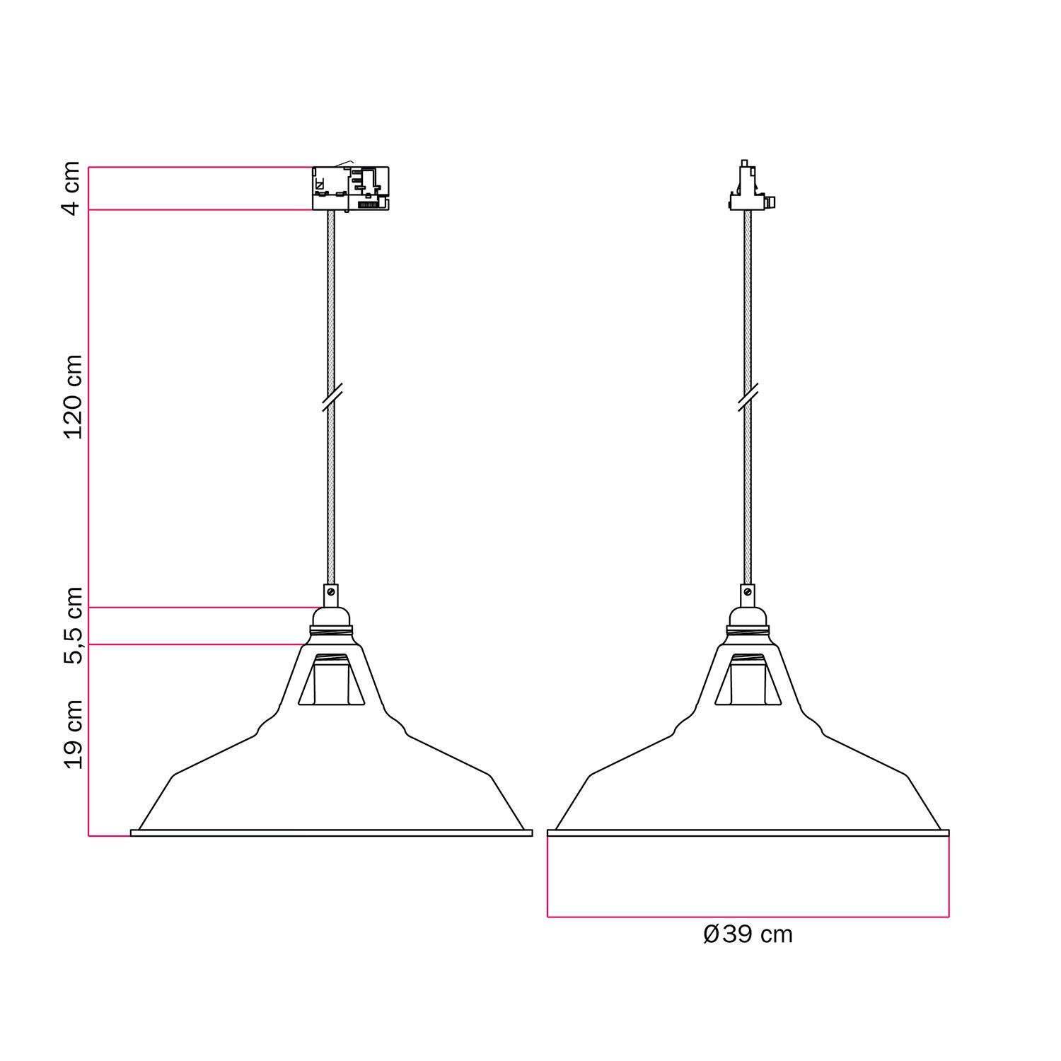 Ceramic pendant lamp for tracks with Harbour lampshade