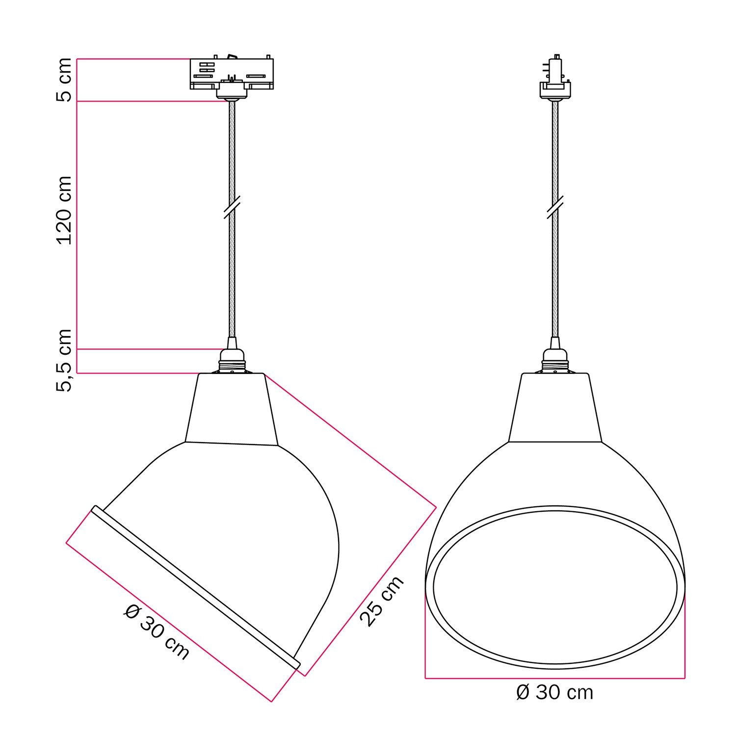 Pendant lamp for tracks with Broadway shade