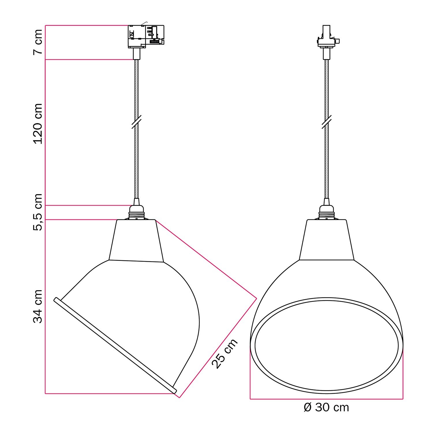 Pendant lamp for tracks with Broadway shade