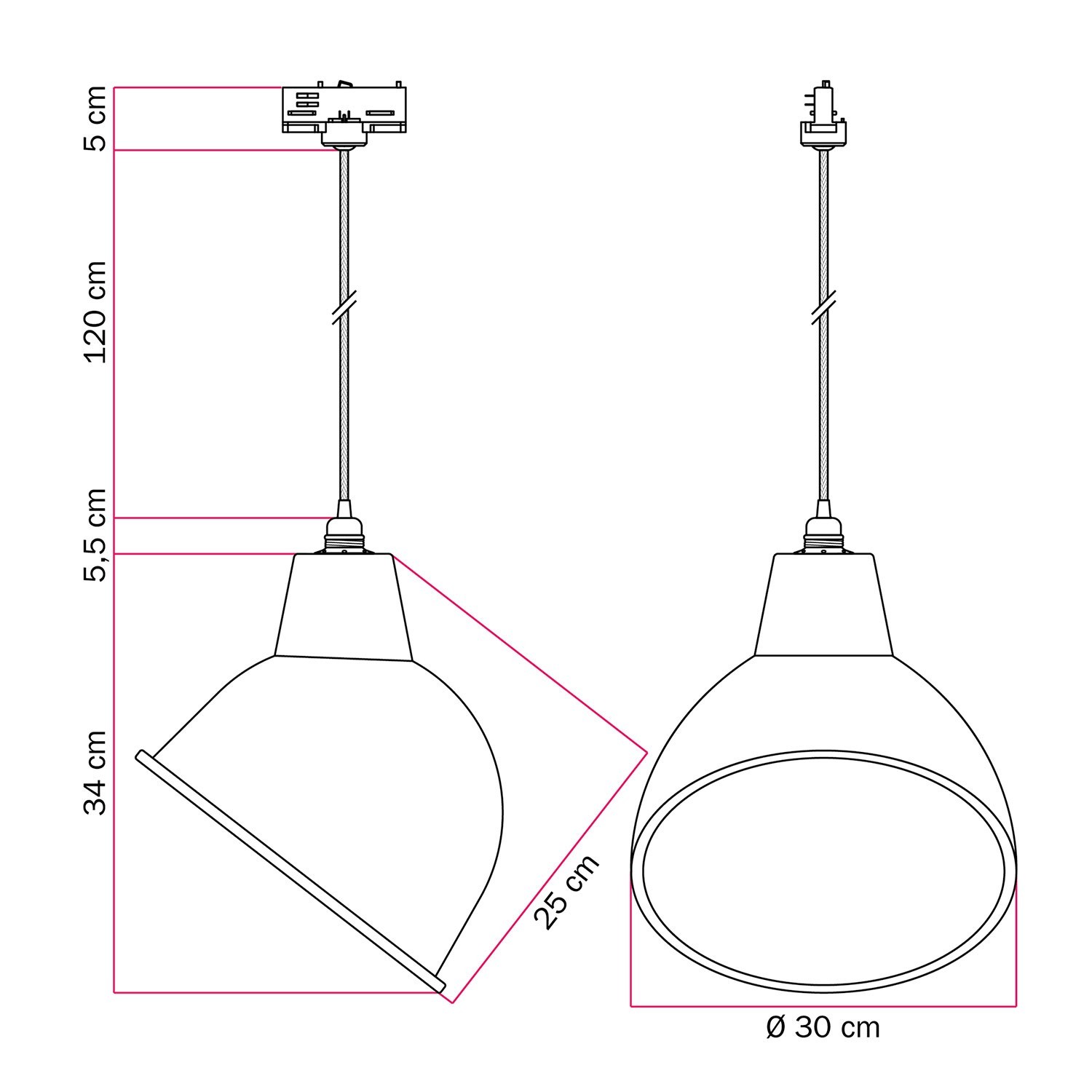 Pendant lamp for tracks with Broadway shade