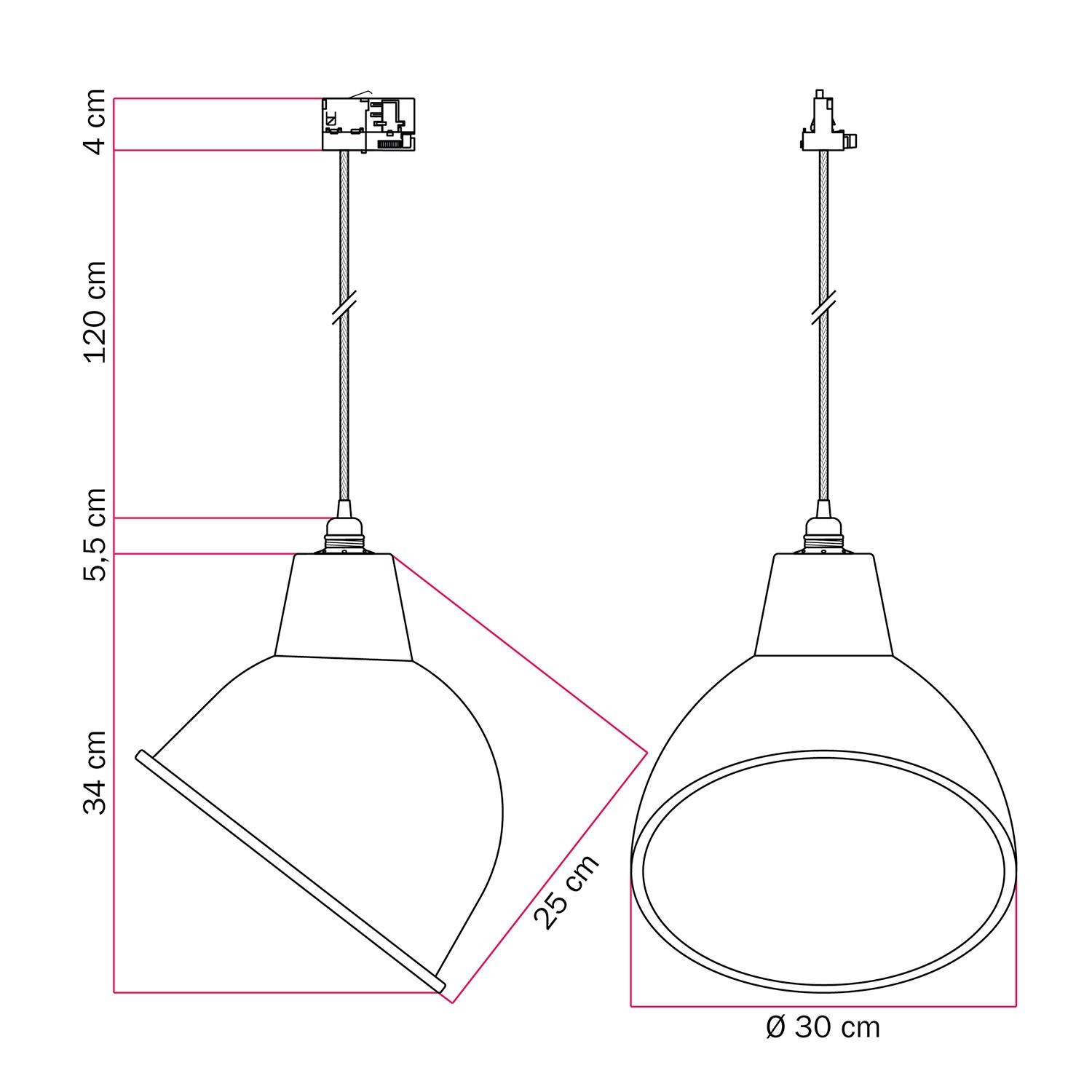 Pendant lamp for tracks with Broadway shade