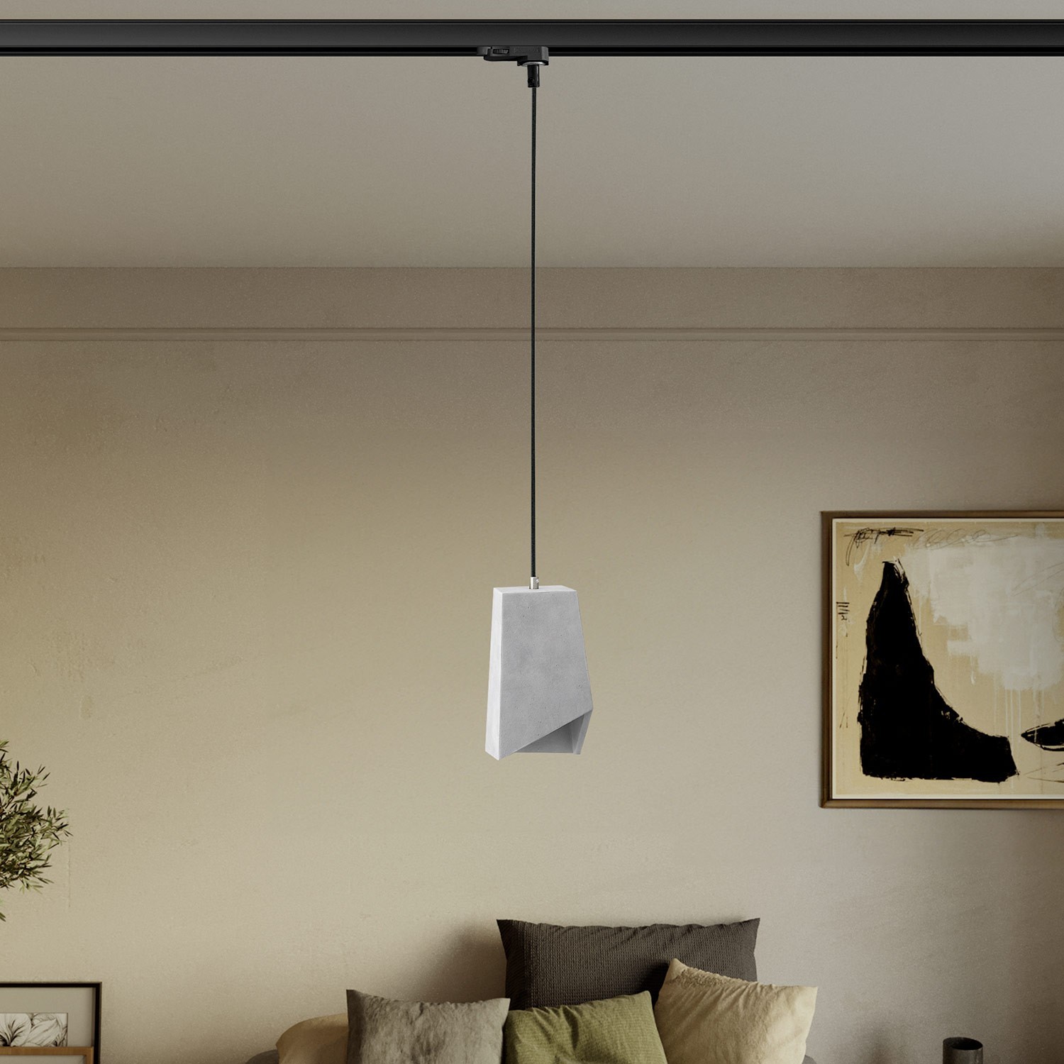 Pendant lamp for tracks with Prisma concrete lampshade