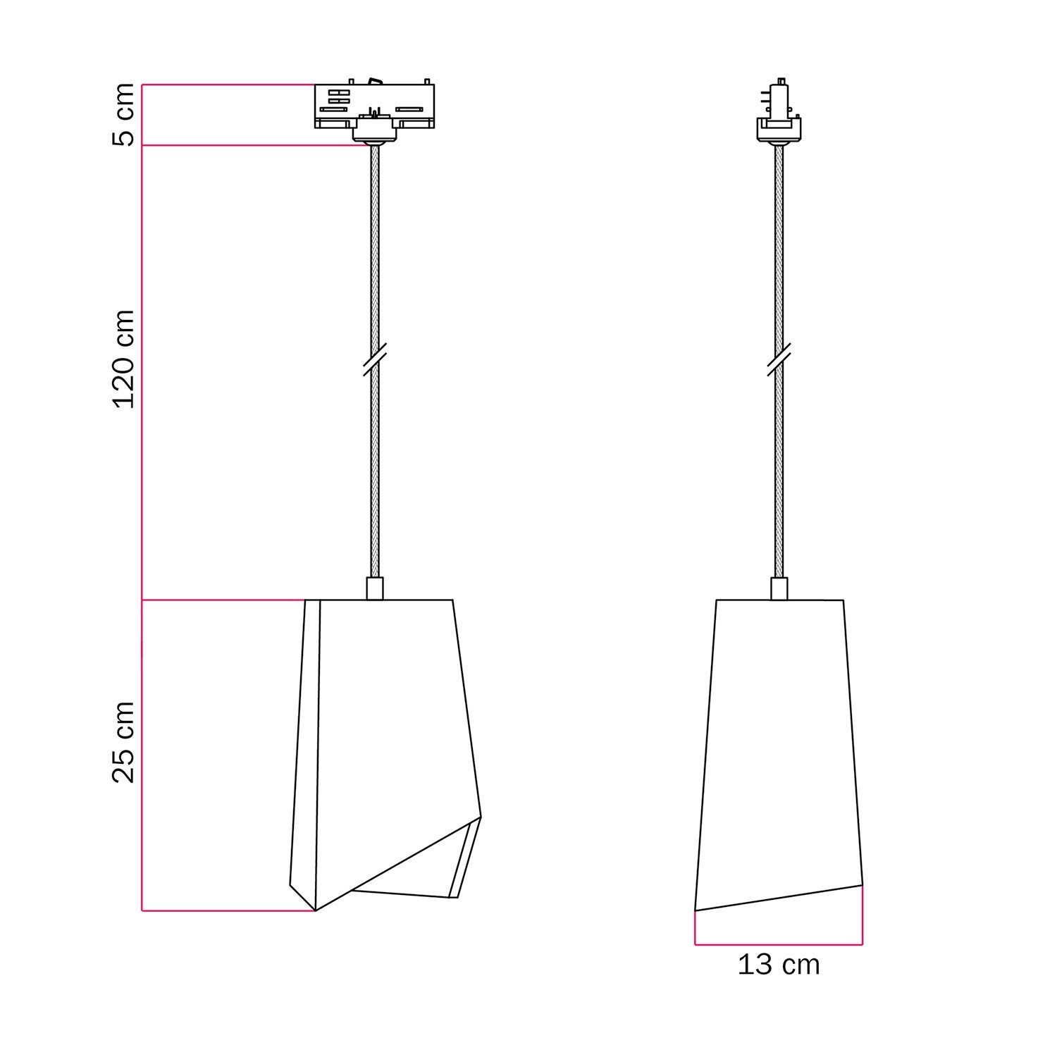 Suspensión para carril con pantalla Prisma de cemento