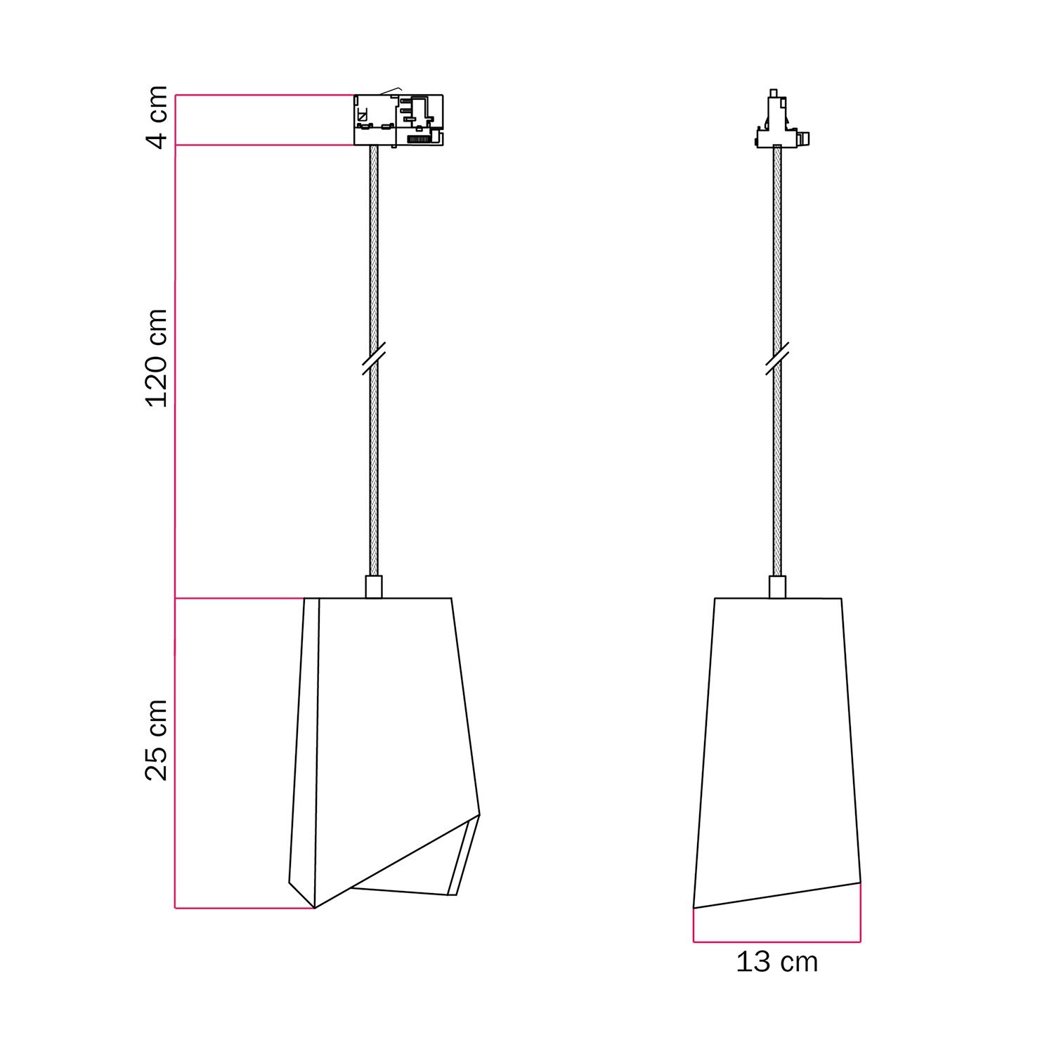 Suspensión para carril con pantalla Prisma de cemento