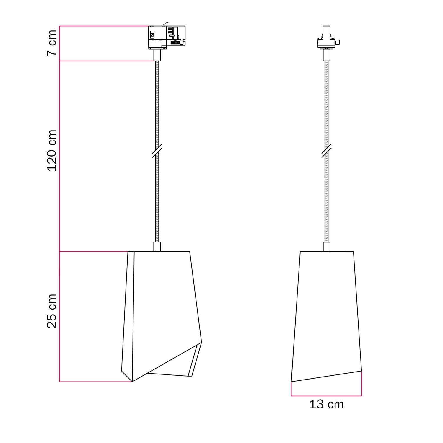 Suspensión para carril con pantalla Prisma de cemento