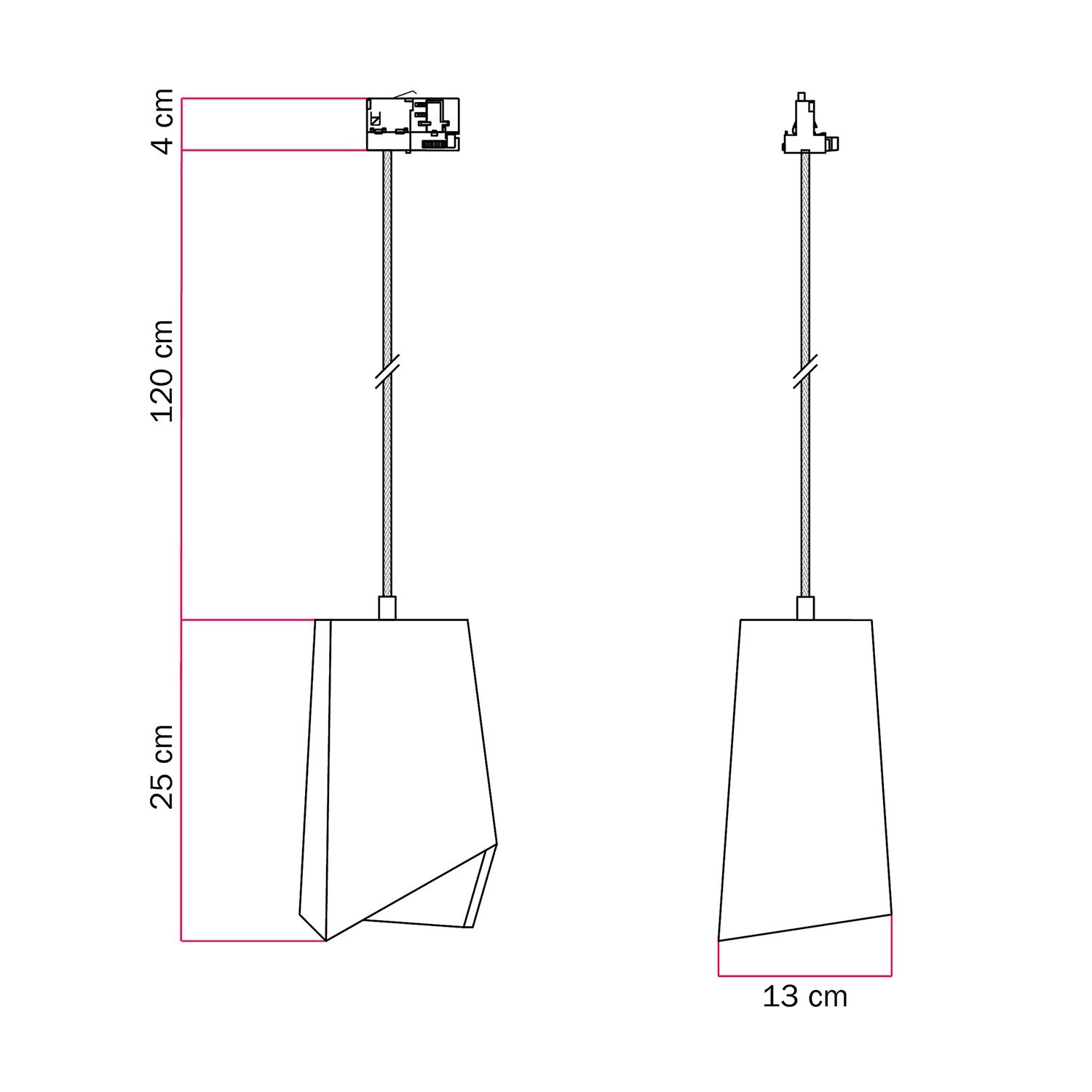 Suspensión para carril con pantalla Prisma de cemento