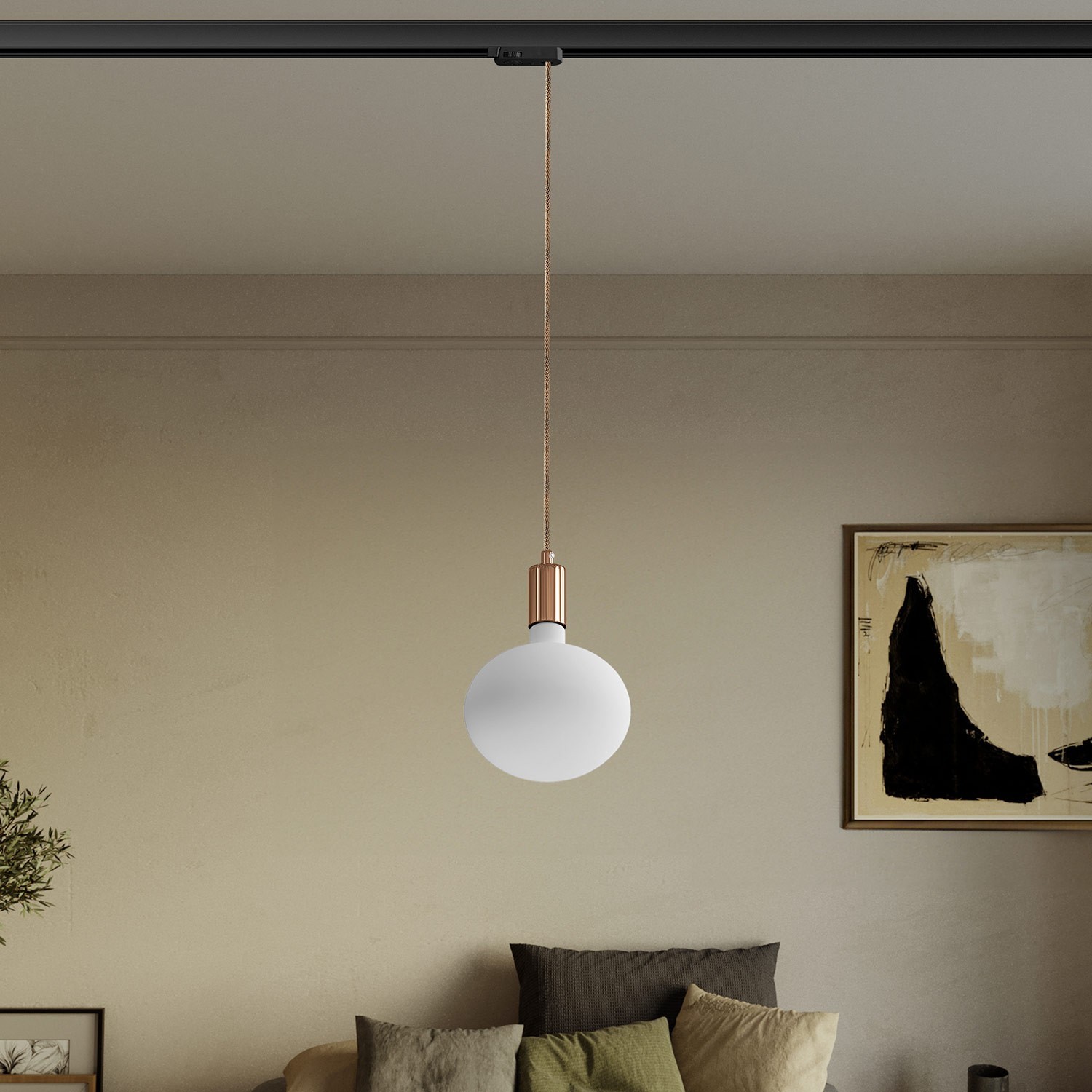 Metal track pendant lamp with contrasting finish